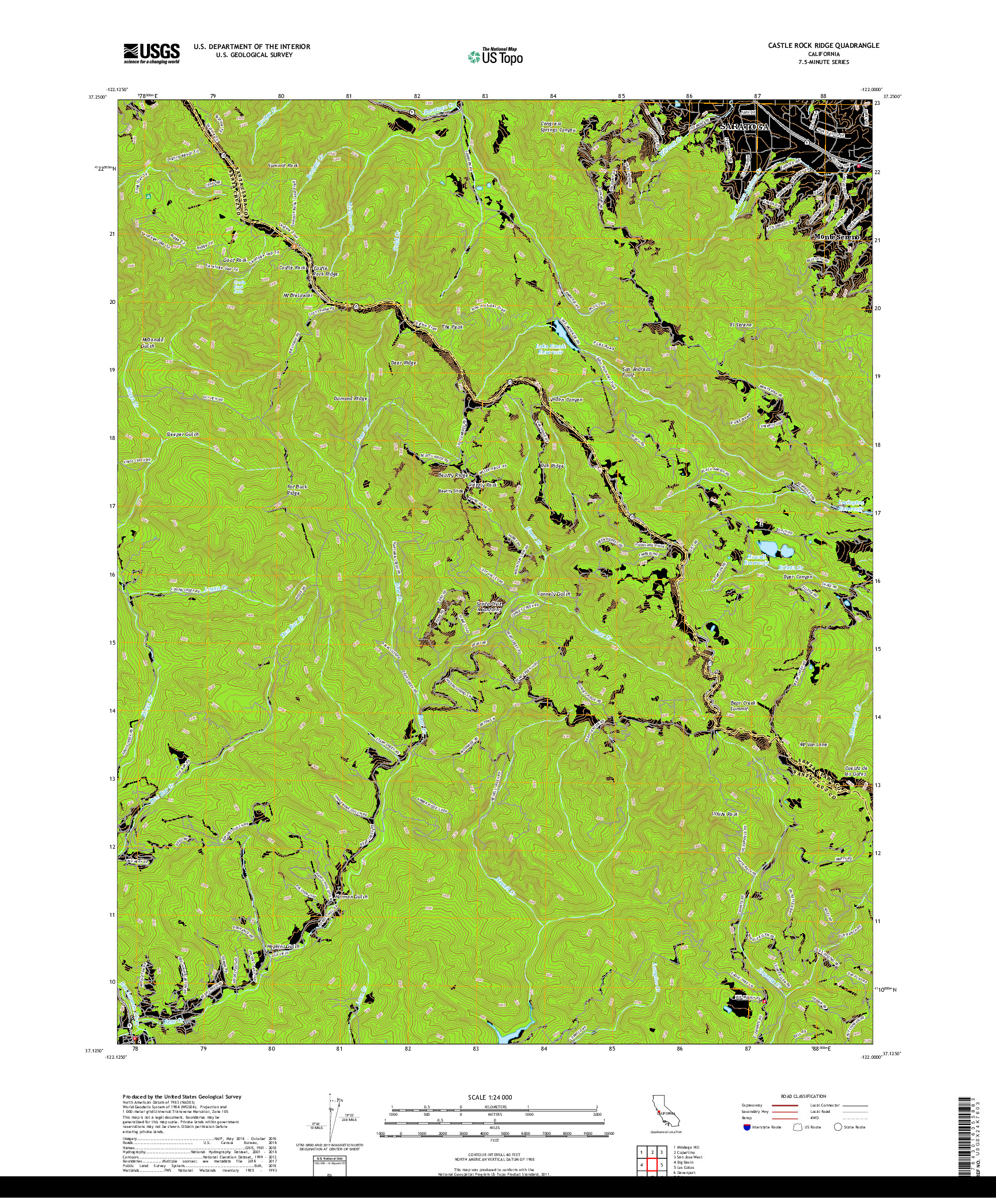 USGS US TOPO 7.5-MINUTE MAP FOR CASTLE ROCK RIDGE, CA 2018