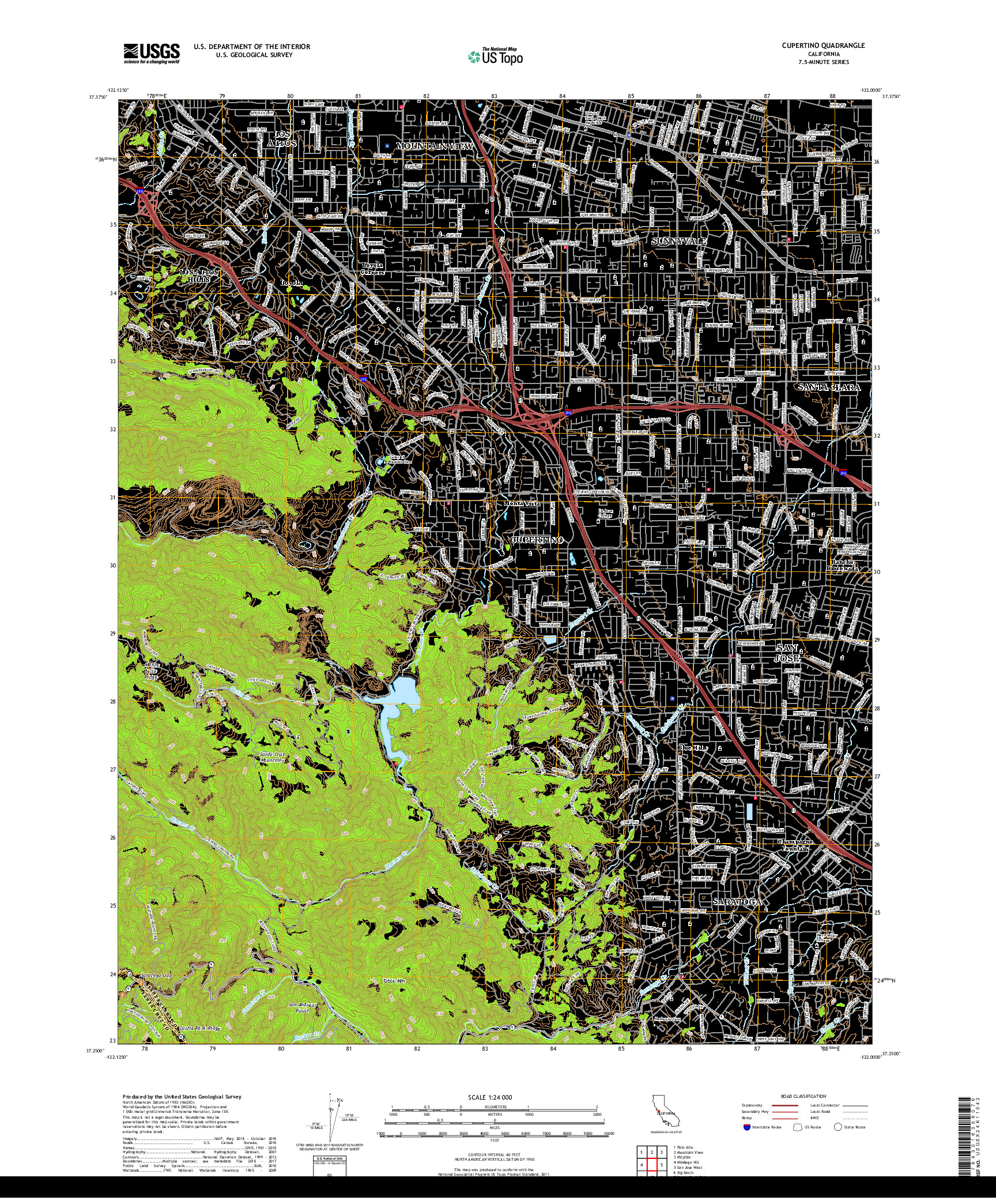 USGS US TOPO 7.5-MINUTE MAP FOR CUPERTINO, CA 2018