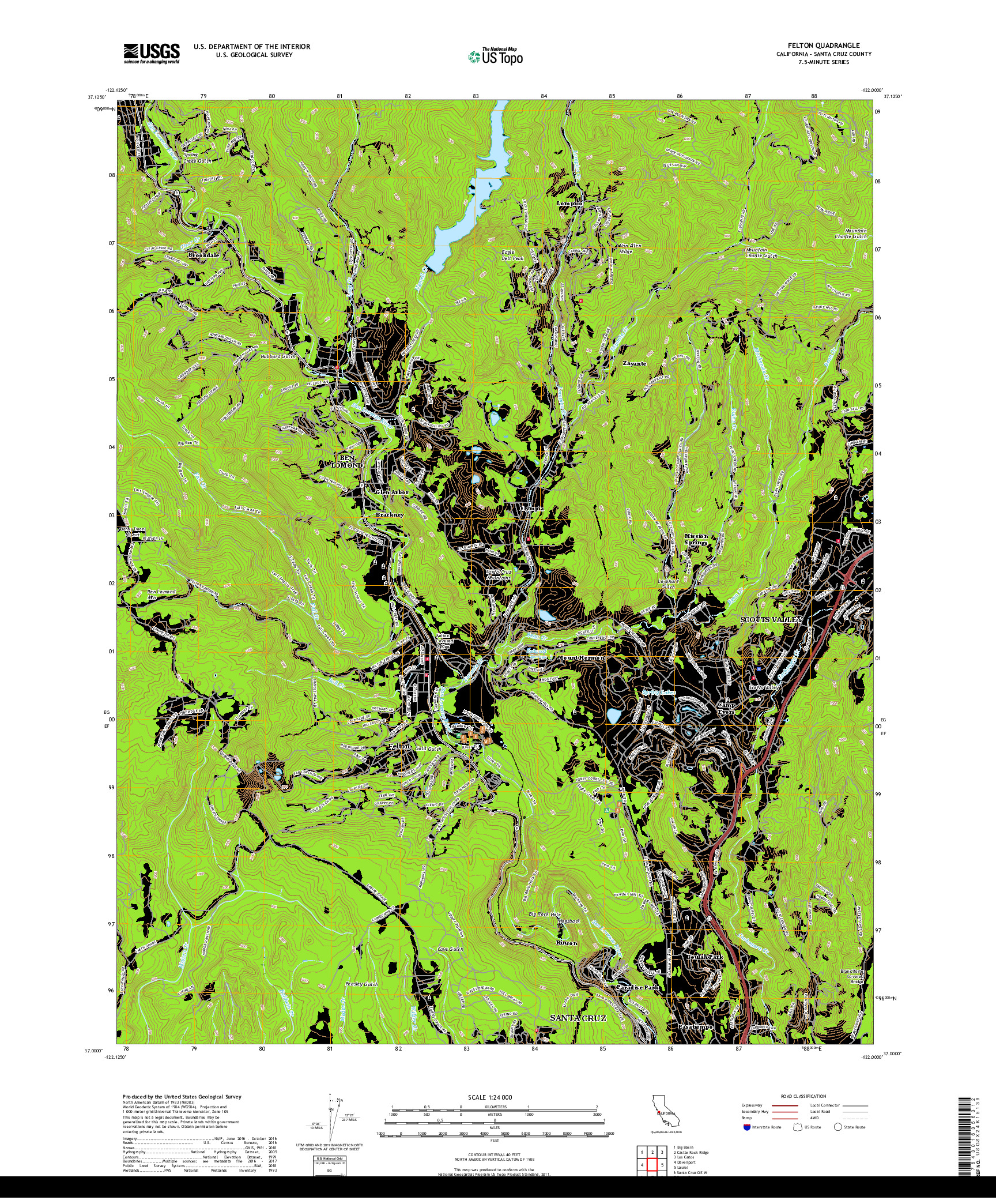 USGS US TOPO 7.5-MINUTE MAP FOR FELTON, CA 2018