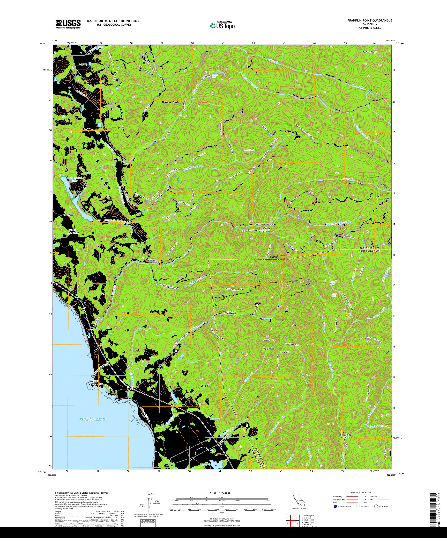 USGS US TOPO 7.5-MINUTE MAP FOR FRANKLIN POINT, CA 2018