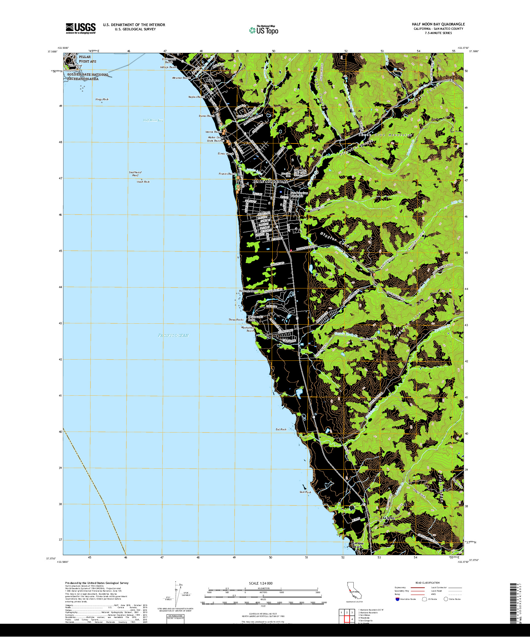 USGS US TOPO 7.5-MINUTE MAP FOR HALF MOON BAY, CA 2018