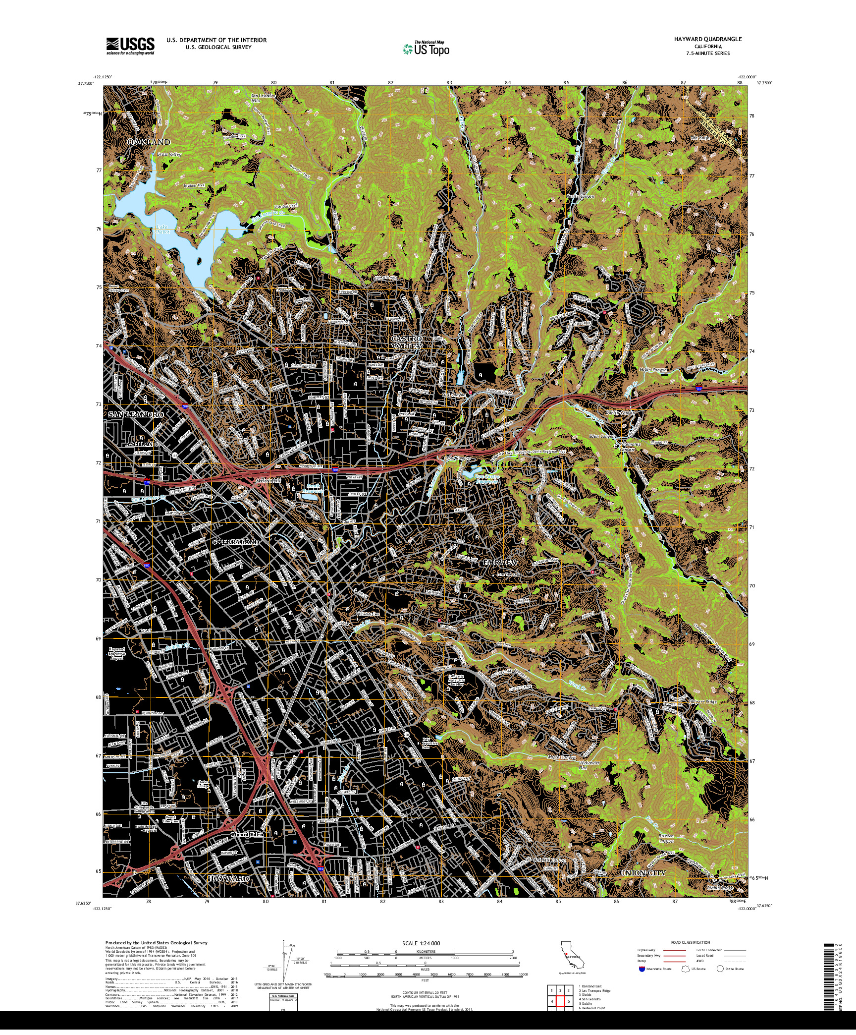 USGS US TOPO 7.5-MINUTE MAP FOR HAYWARD, CA 2018