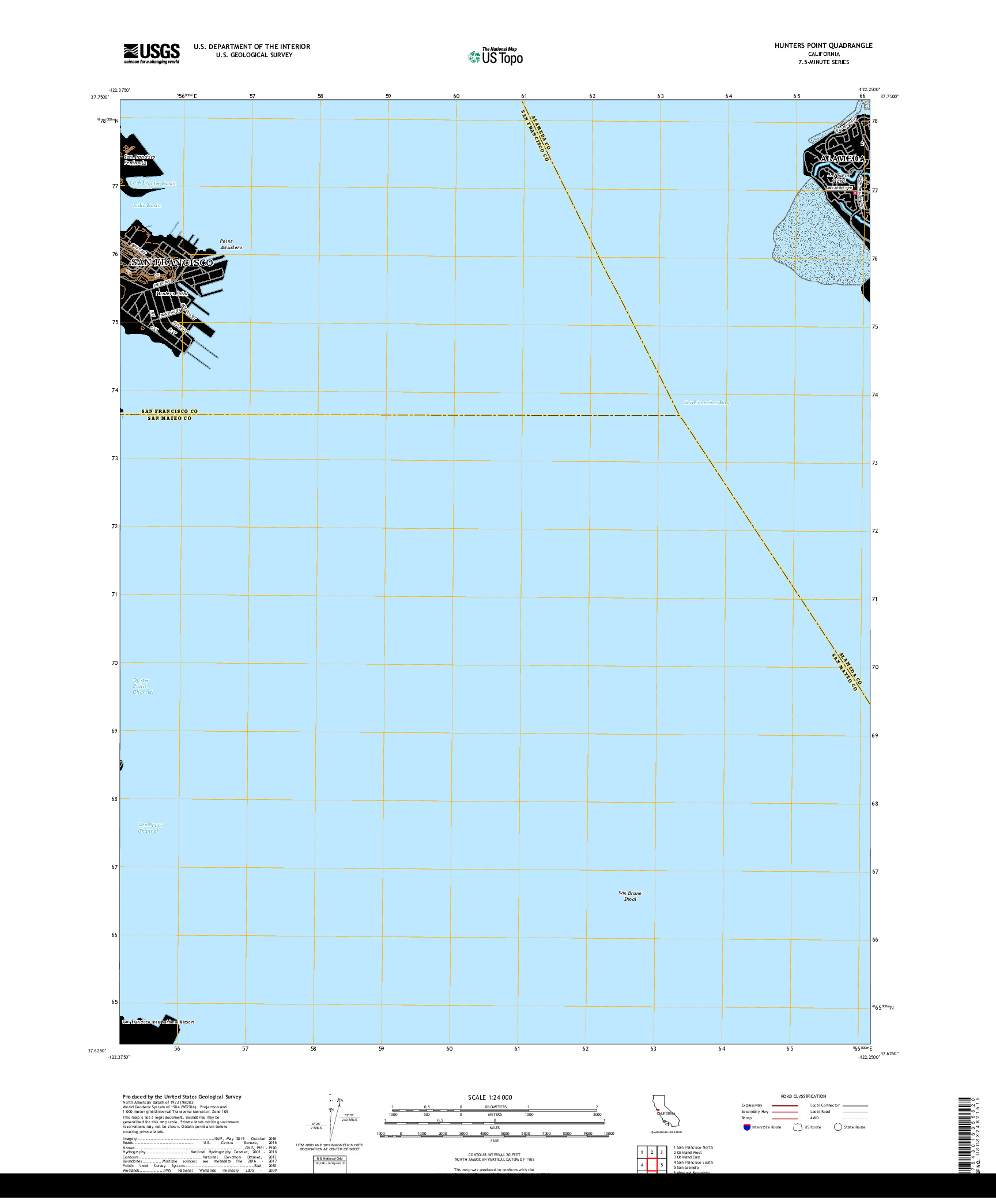 USGS US TOPO 7.5-MINUTE MAP FOR HUNTERS POINT, CA 2018
