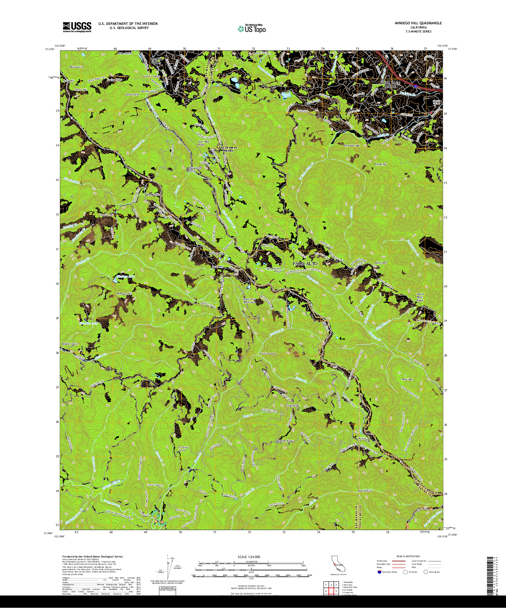 USGS US TOPO 7.5-MINUTE MAP FOR MINDEGO HILL, CA 2018