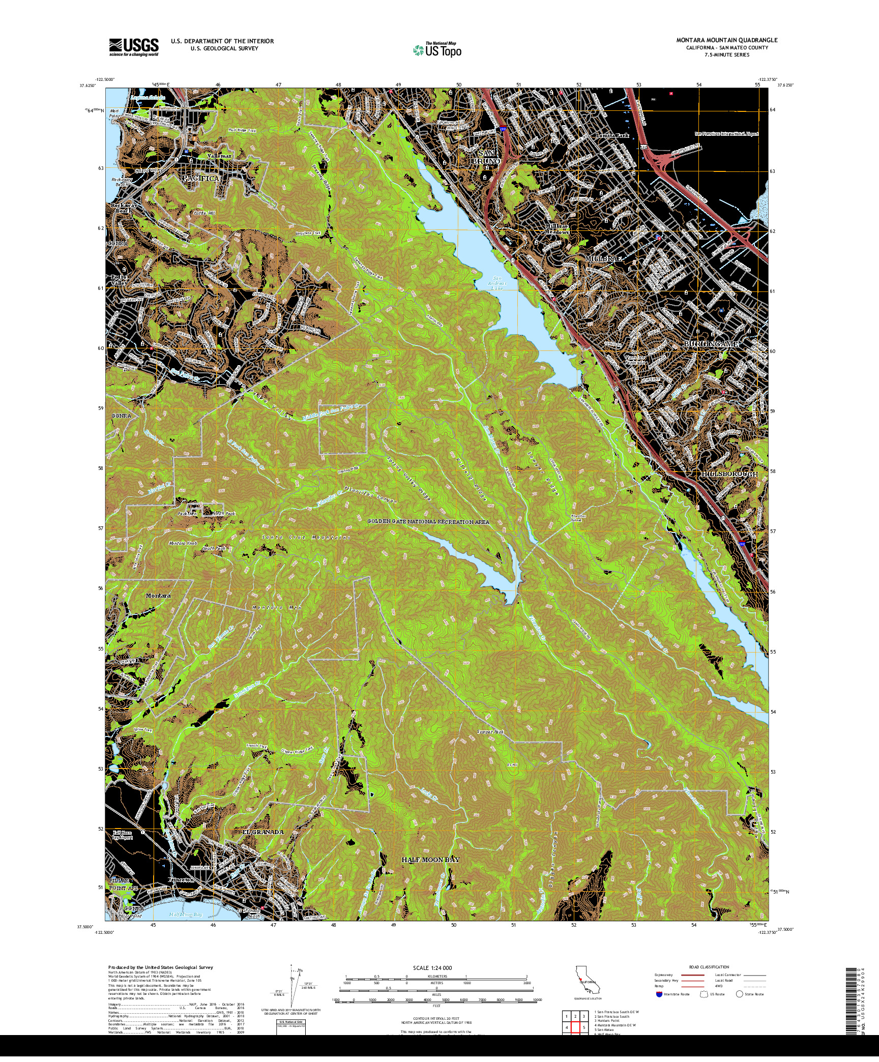 USGS US TOPO 7.5-MINUTE MAP FOR MONTARA MOUNTAIN, CA 2018