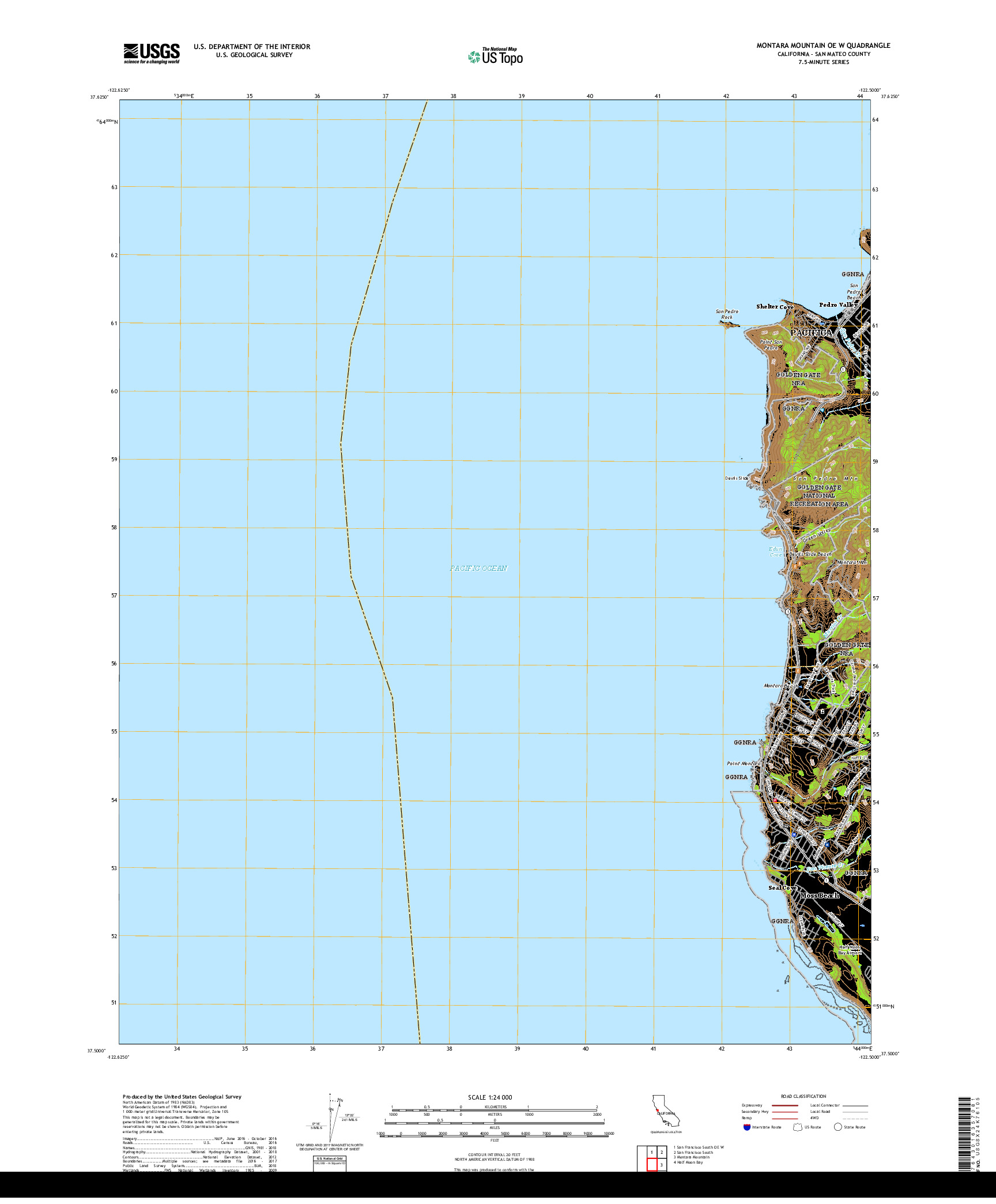 USGS US TOPO 7.5-MINUTE MAP FOR MONTARA MOUNTAIN OE W, CA 2018