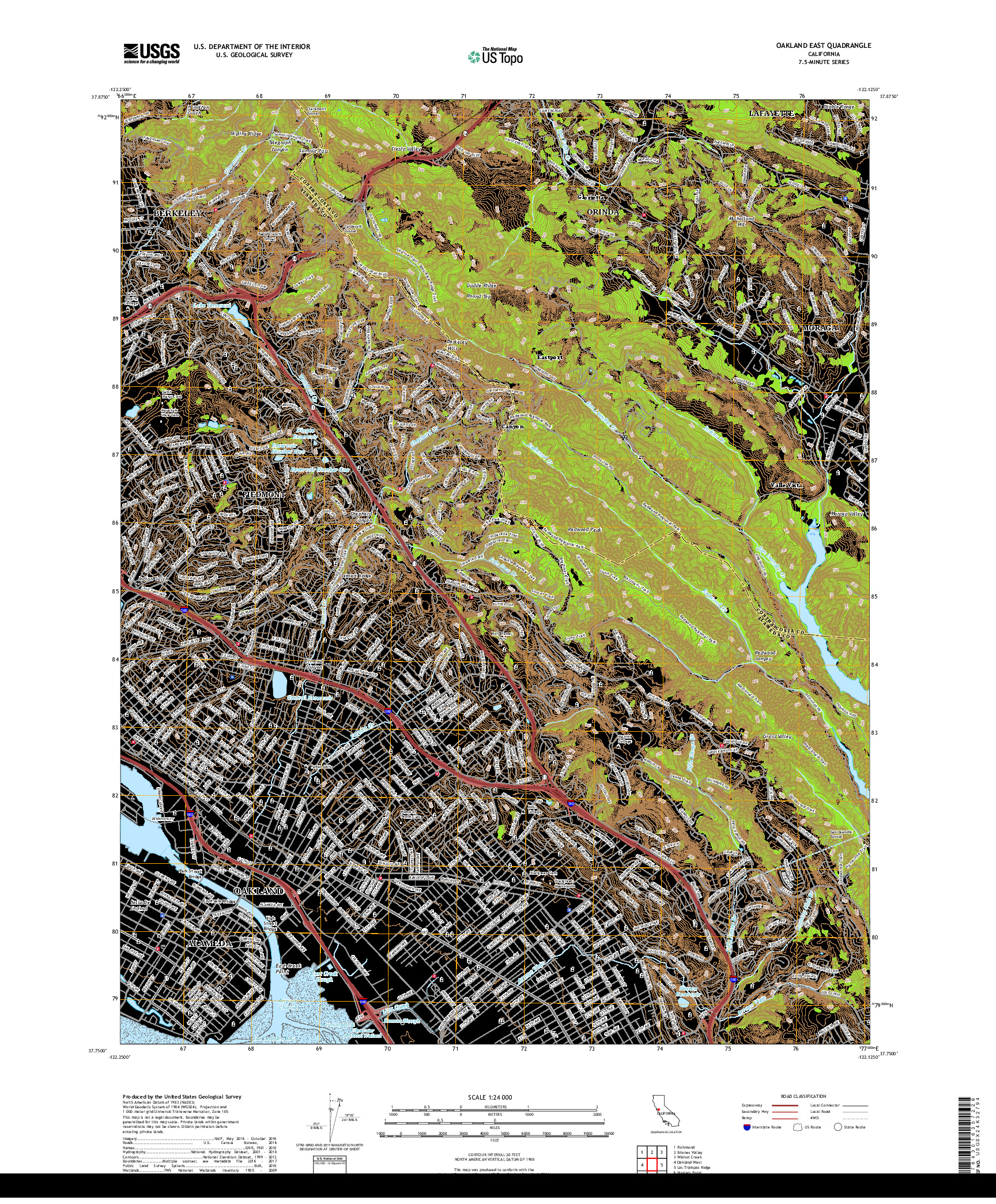 USGS US TOPO 7.5-MINUTE MAP FOR OAKLAND EAST, CA 2018