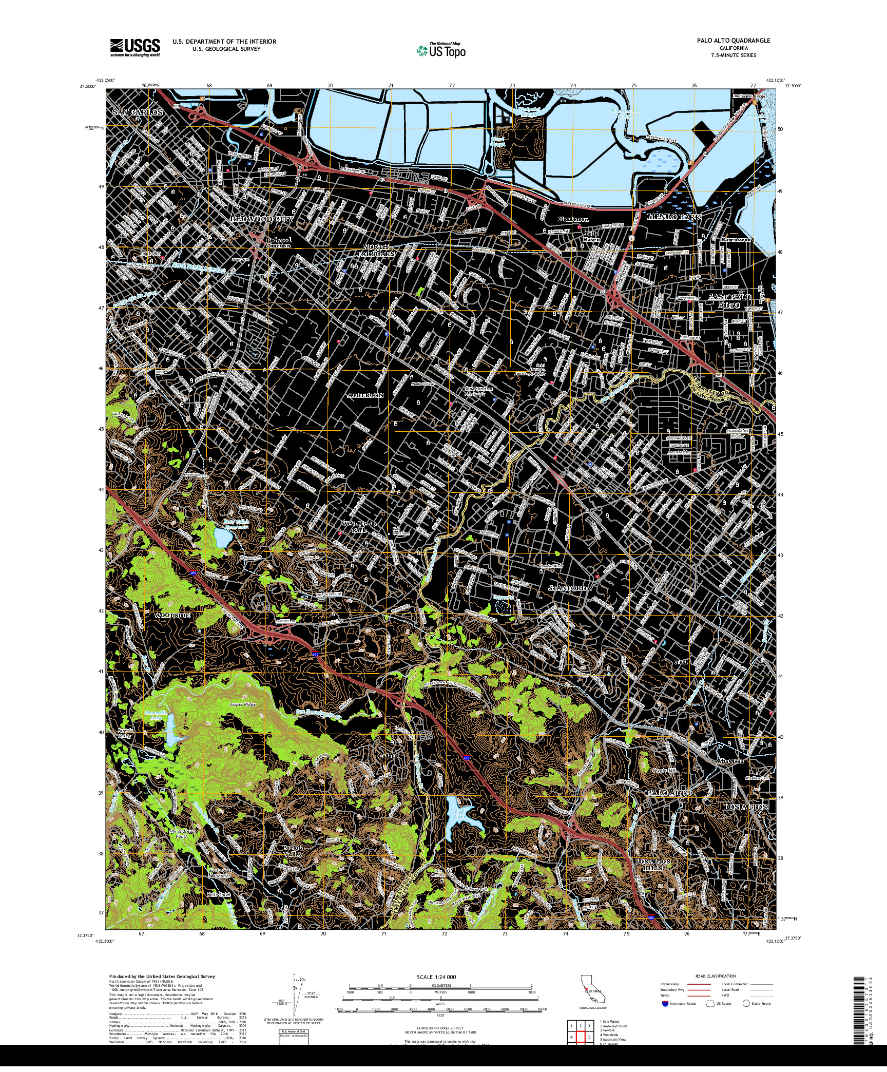 USGS US TOPO 7.5-MINUTE MAP FOR PALO ALTO, CA 2018