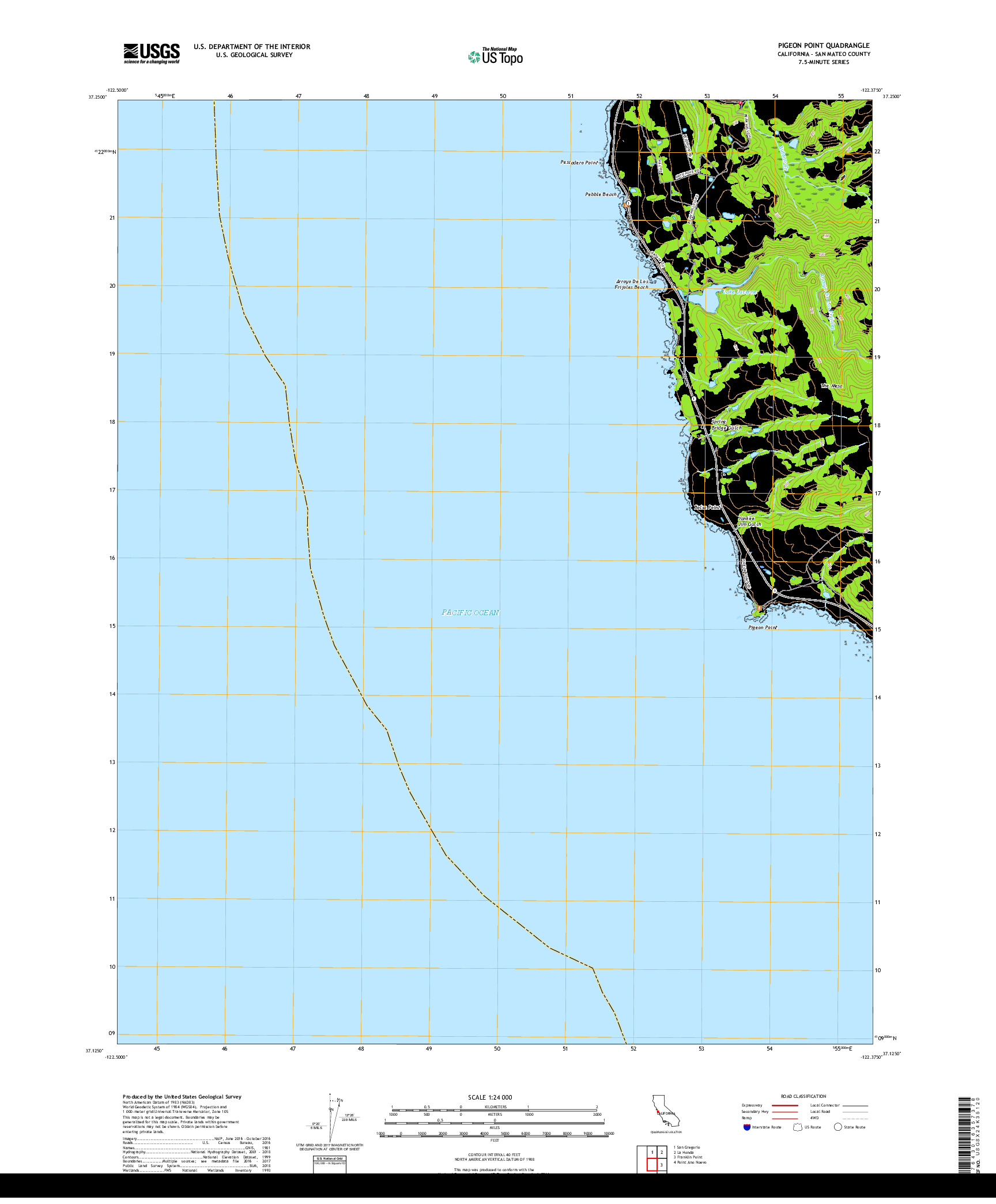 USGS US TOPO 7.5-MINUTE MAP FOR PIGEON POINT, CA 2018