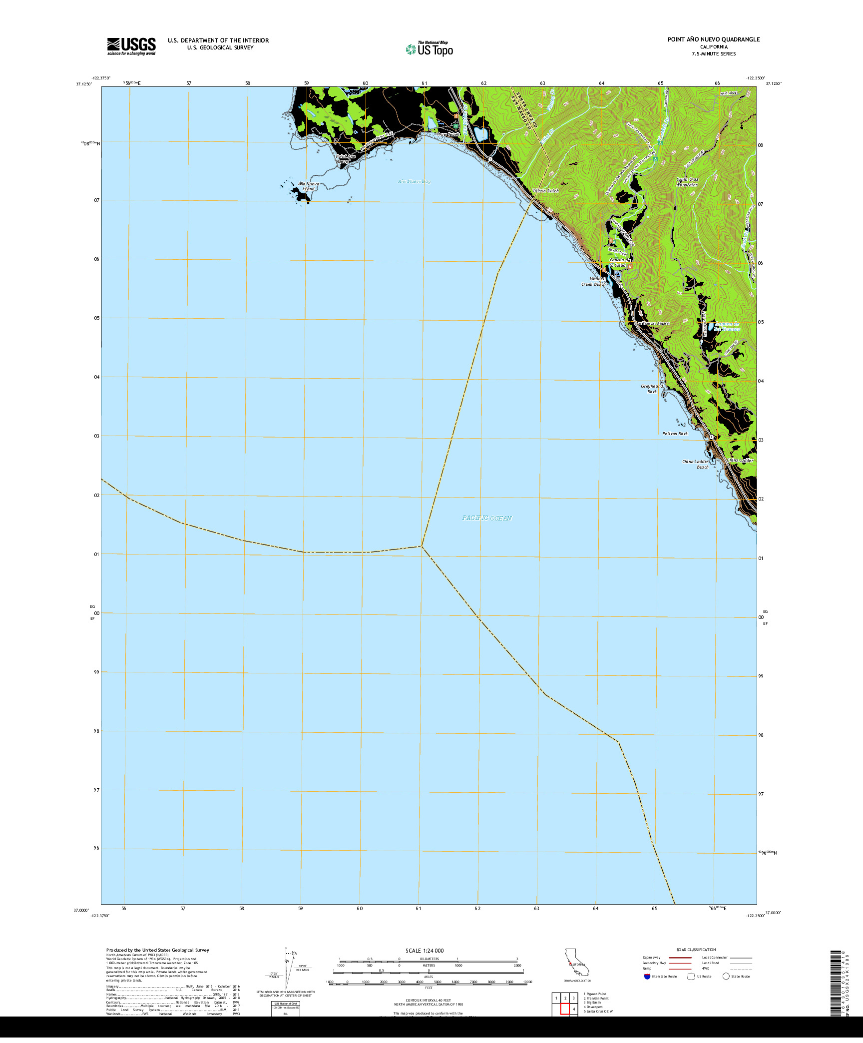 USGS US TOPO 7.5-MINUTE MAP FOR POINT ANO NUEVO, CA 2018