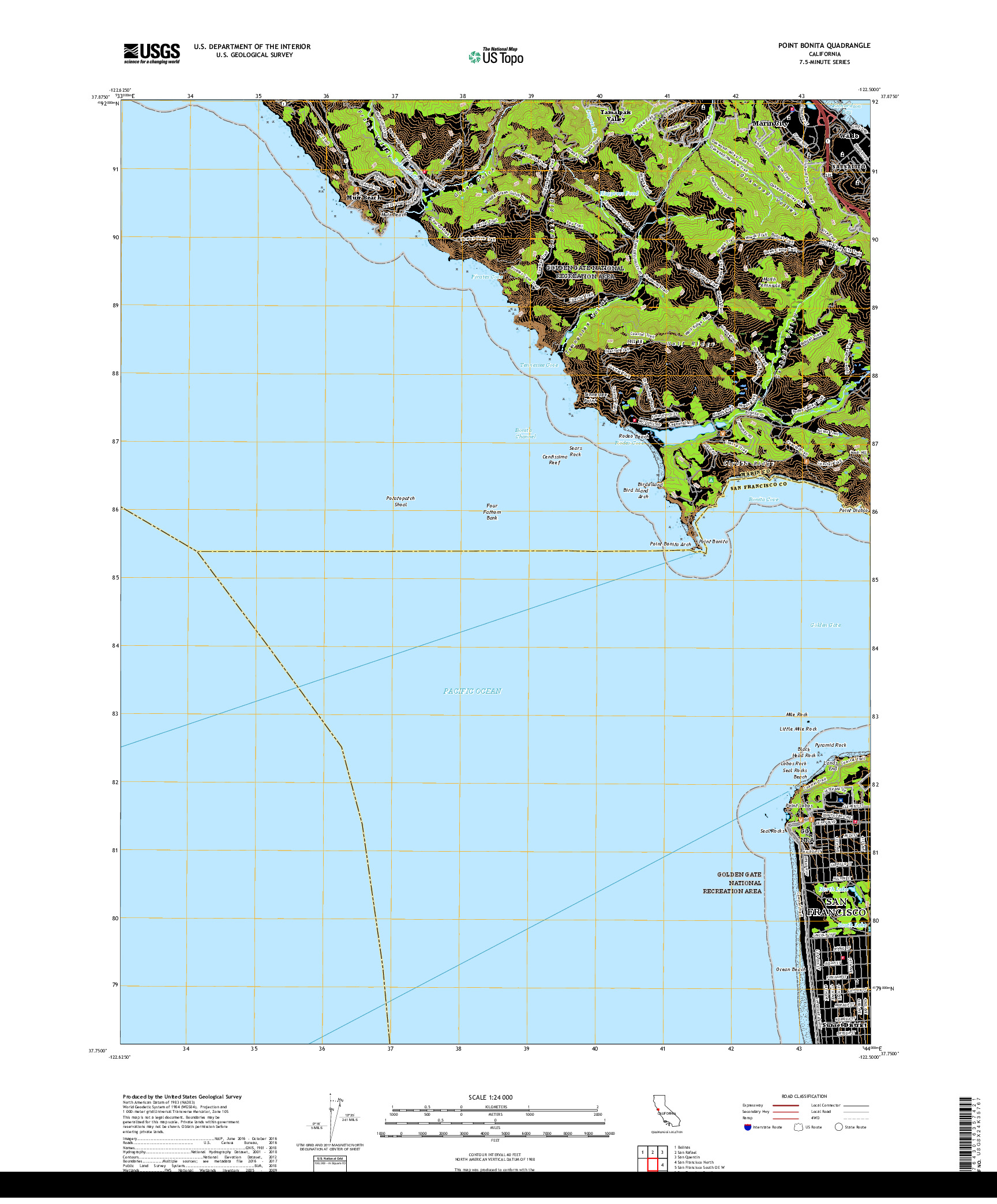 USGS US TOPO 7.5-MINUTE MAP FOR POINT BONITA, CA 2018