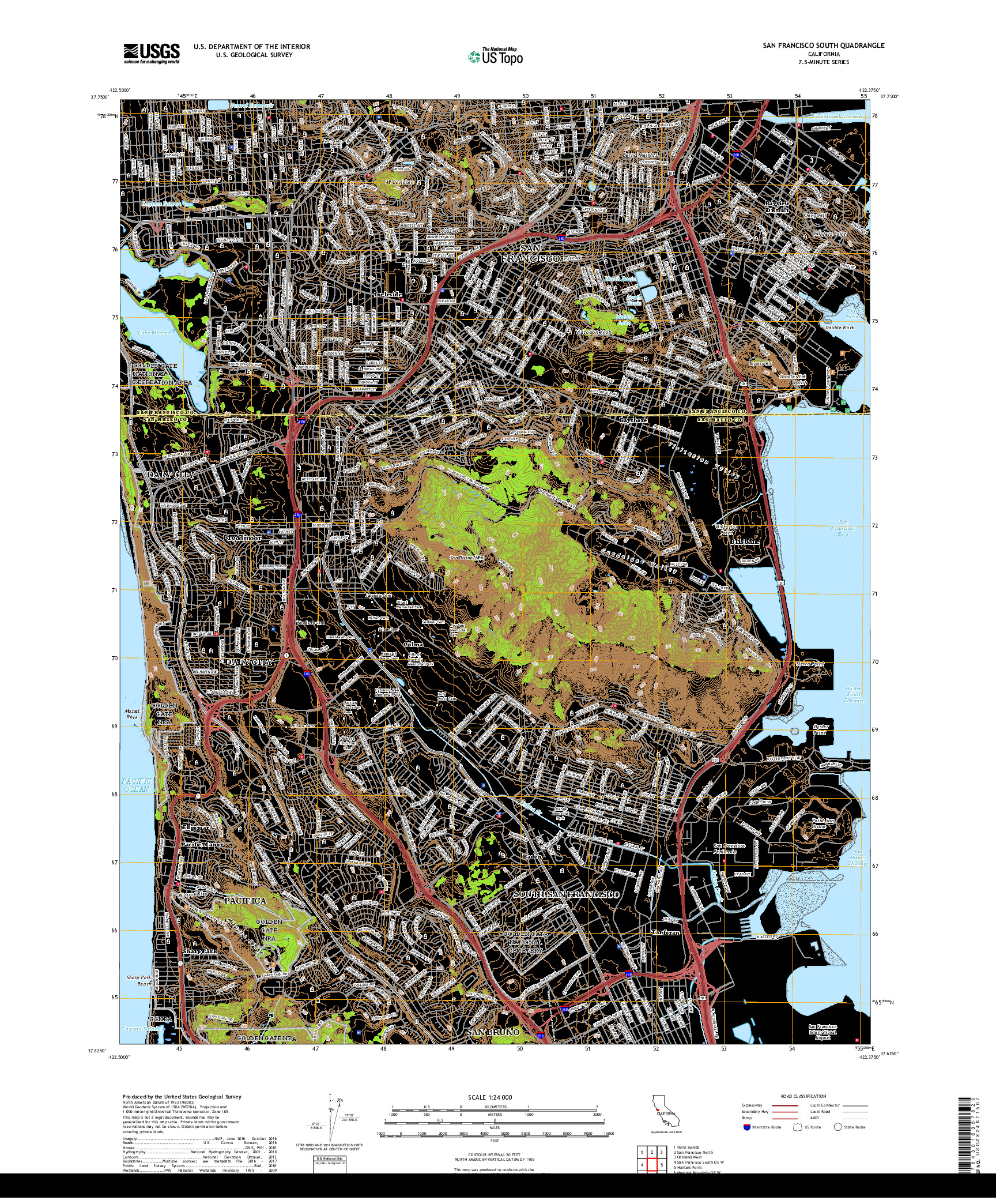 USGS US TOPO 7.5-MINUTE MAP FOR SAN FRANCISCO SOUTH, CA 2018