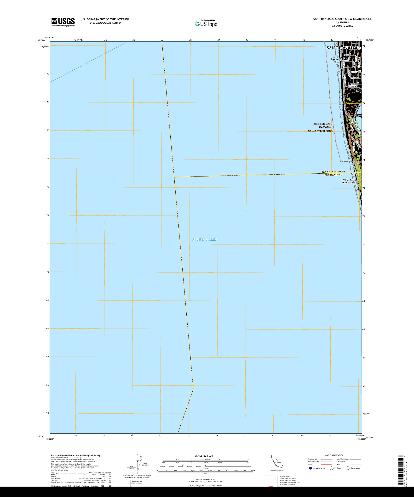 USGS US TOPO 7.5-MINUTE MAP FOR SAN FRANCISCO SOUTH OE W, CA 2018