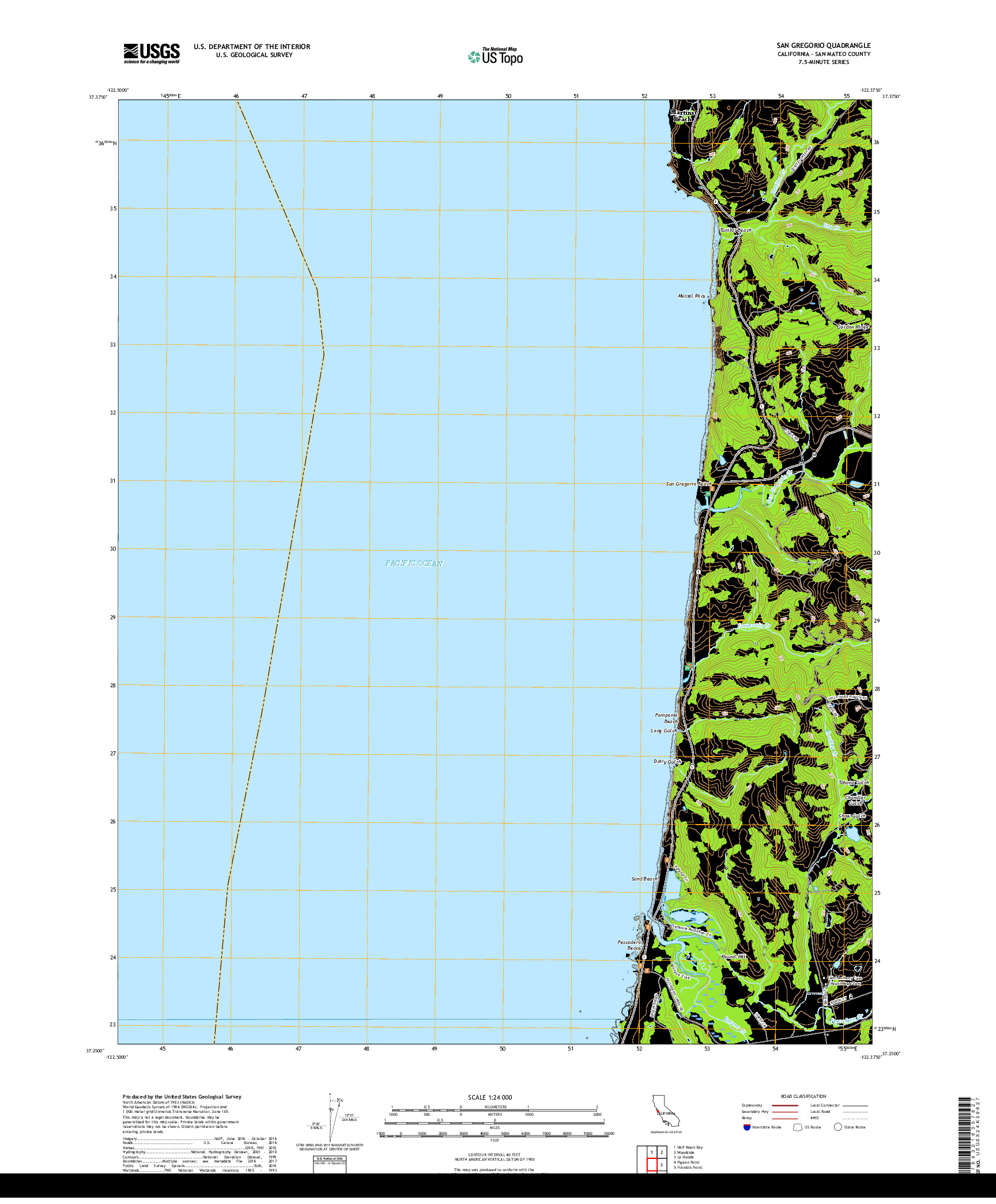 USGS US TOPO 7.5-MINUTE MAP FOR SAN GREGORIO, CA 2018