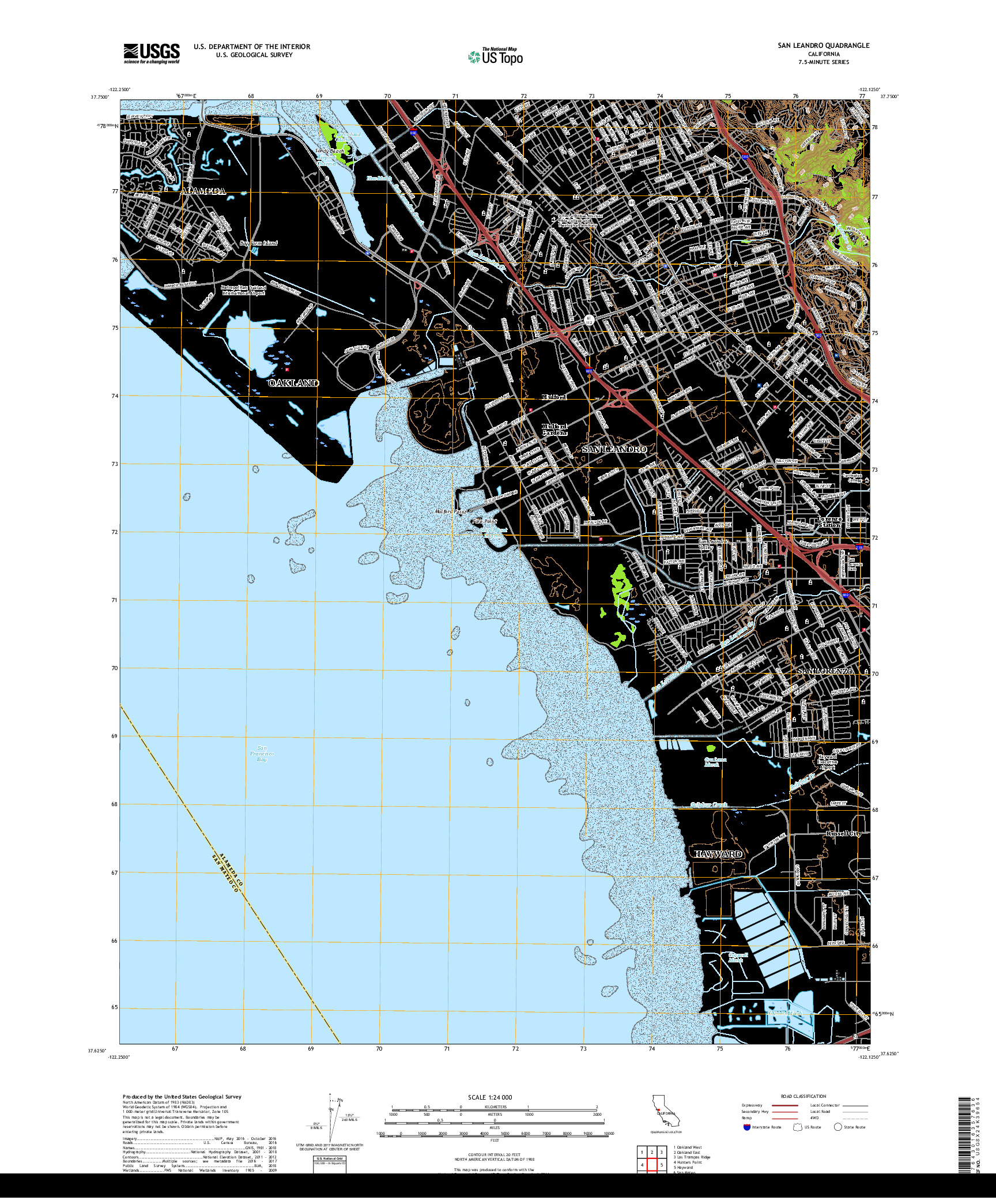 USGS US TOPO 7.5-MINUTE MAP FOR SAN LEANDRO, CA 2018