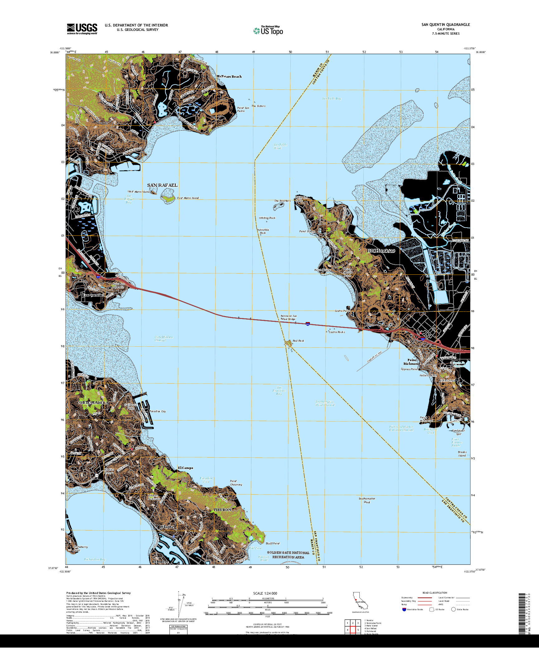 USGS US TOPO 7.5-MINUTE MAP FOR SAN QUENTIN, CA 2018