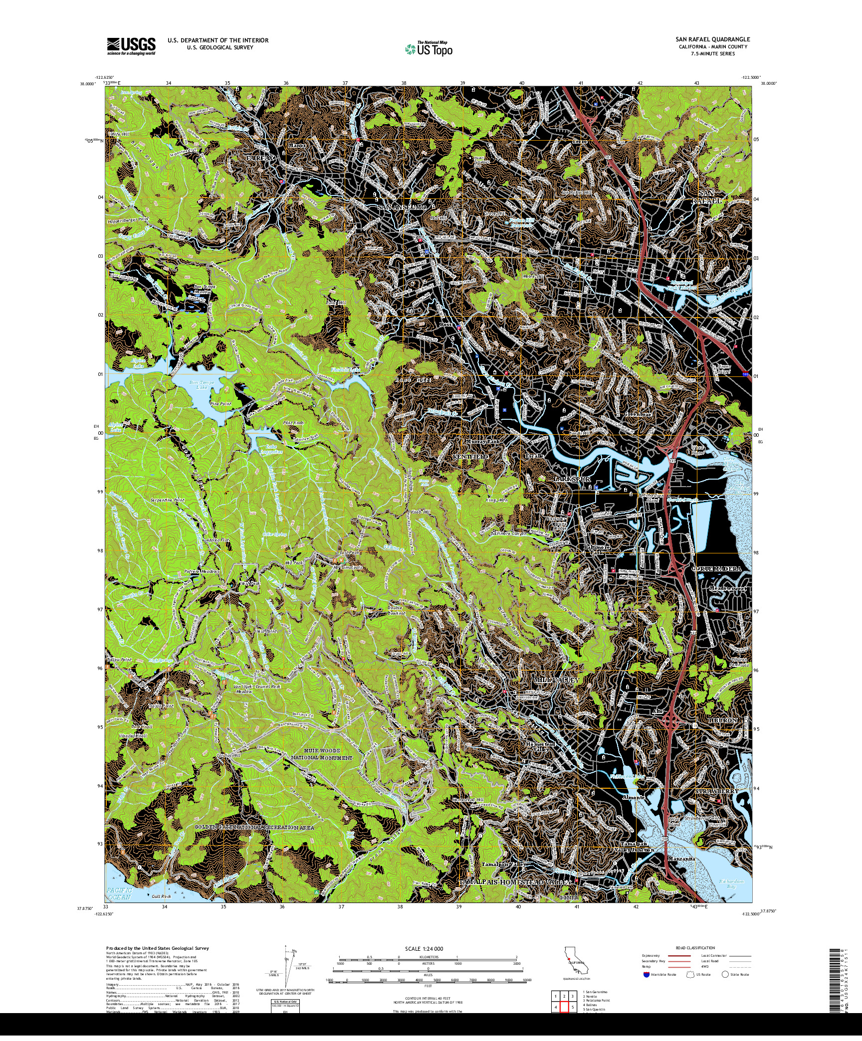 USGS US TOPO 7.5-MINUTE MAP FOR SAN RAFAEL, CA 2018