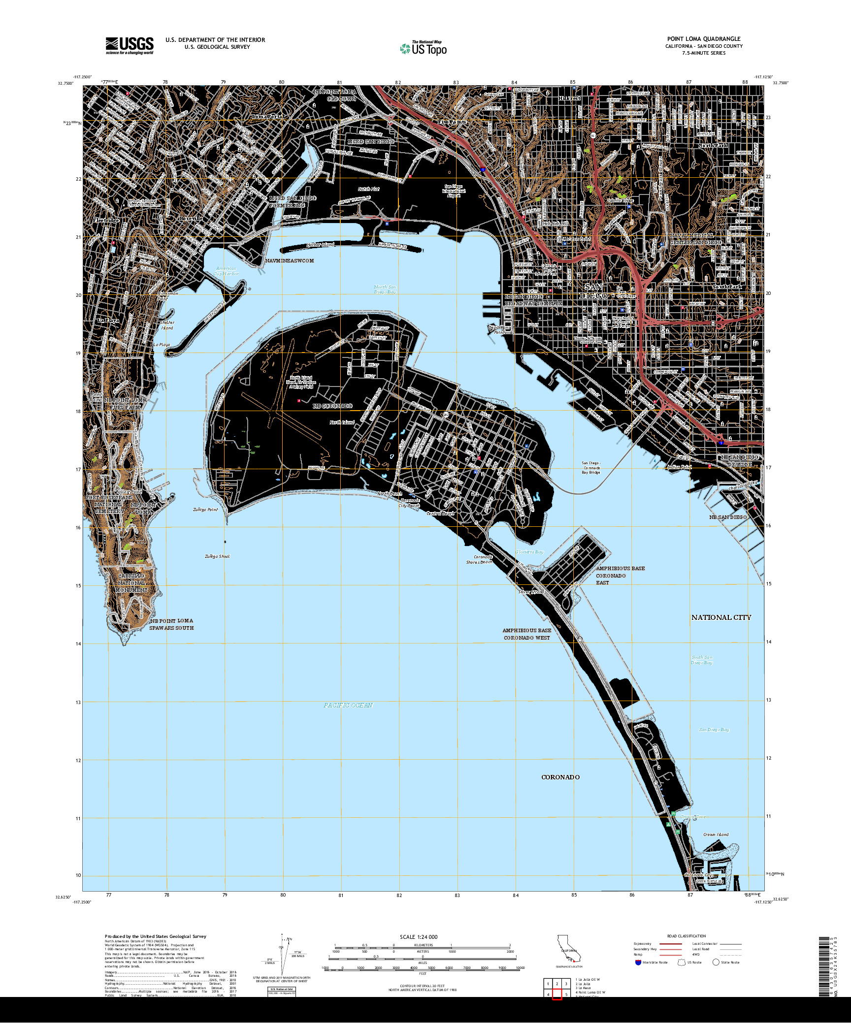 USGS US TOPO 7.5-MINUTE MAP FOR POINT LOMA, CA 2018