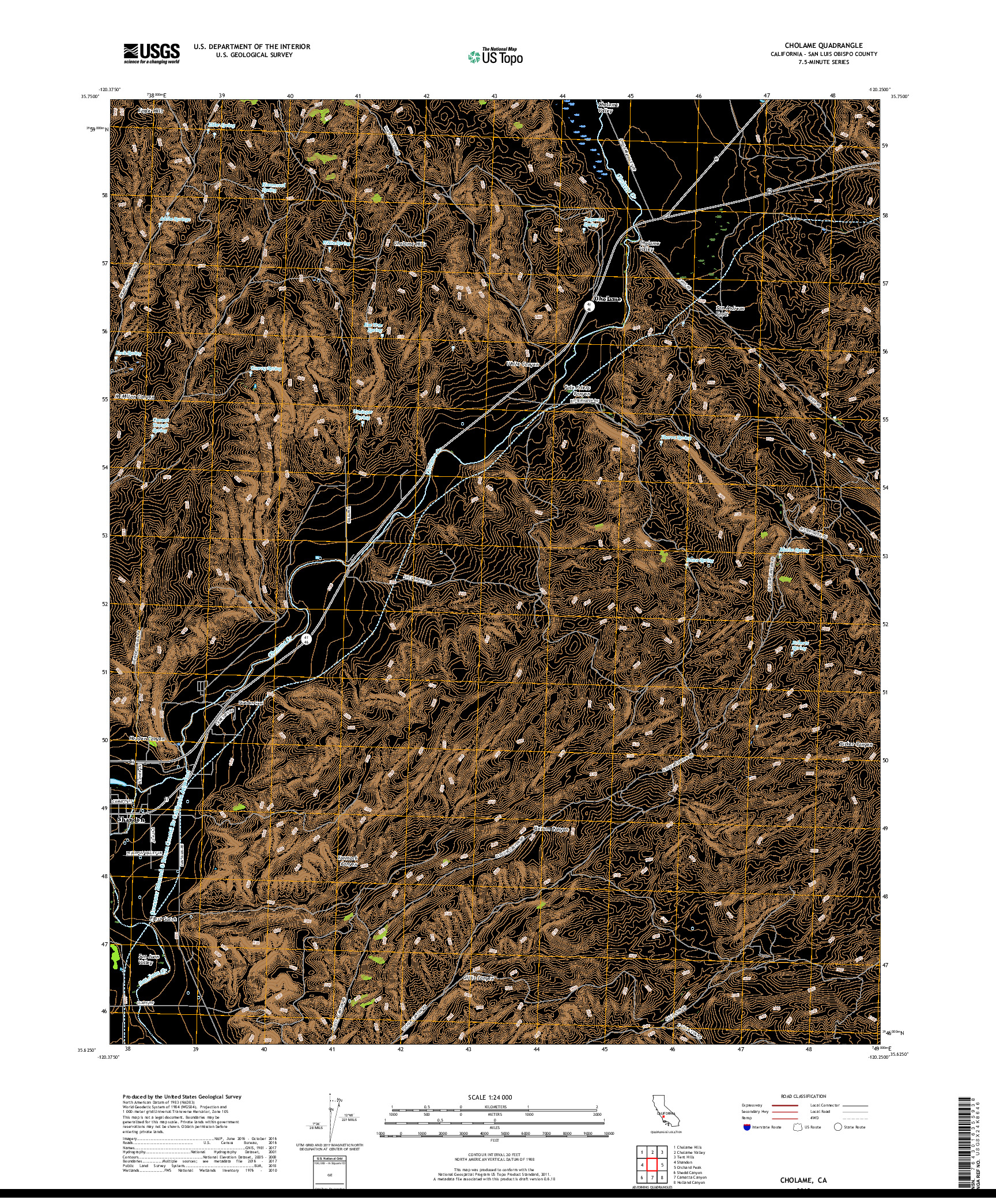 USGS US TOPO 7.5-MINUTE MAP FOR CHOLAME, CA 2018