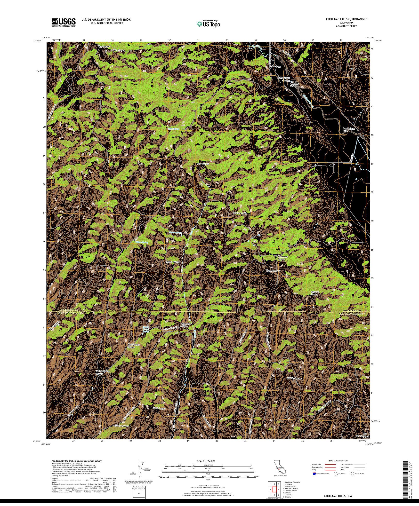 USGS US TOPO 7.5-MINUTE MAP FOR CHOLAME HILLS, CA 2018