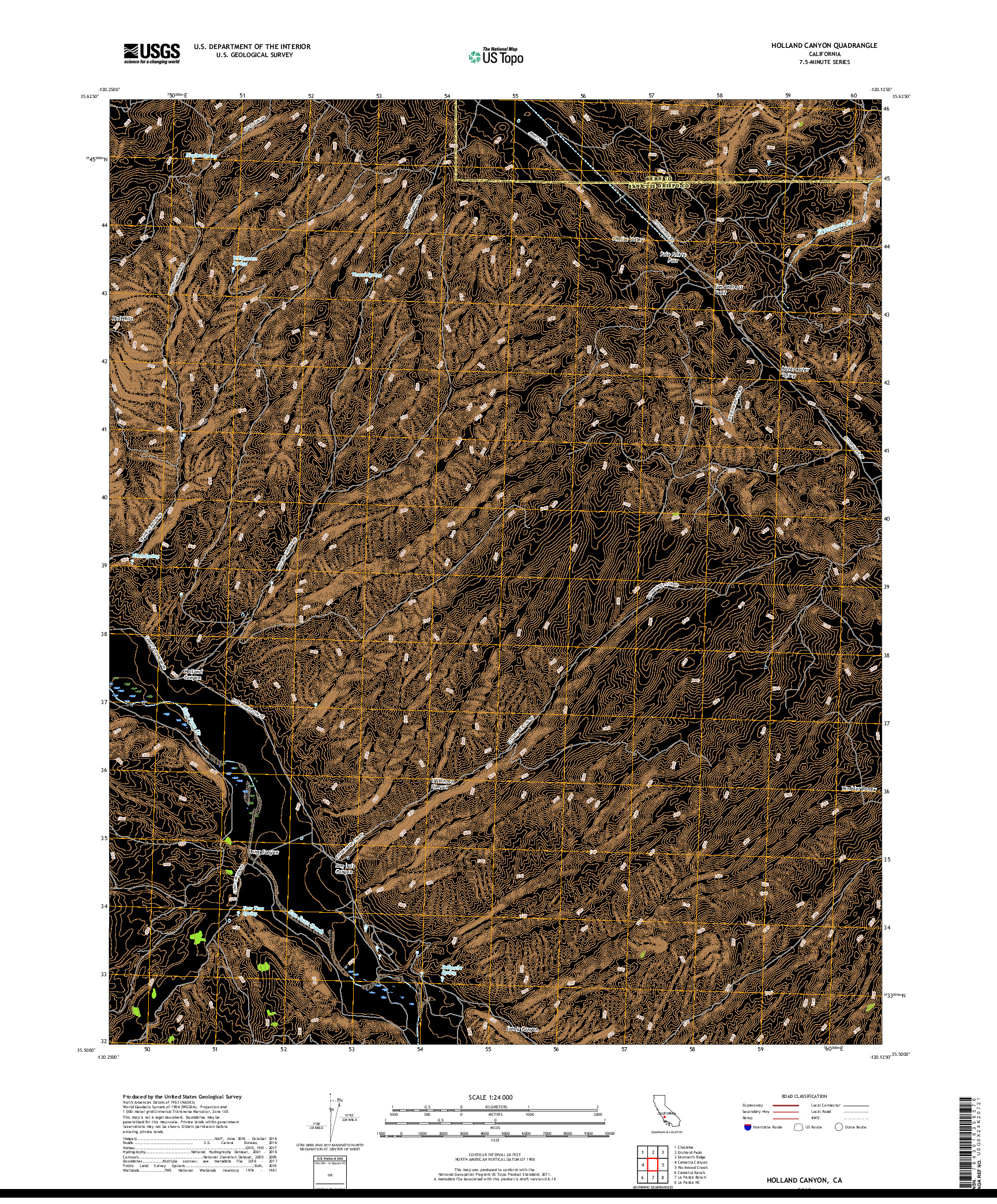 USGS US TOPO 7.5-MINUTE MAP FOR HOLLAND CANYON, CA 2018