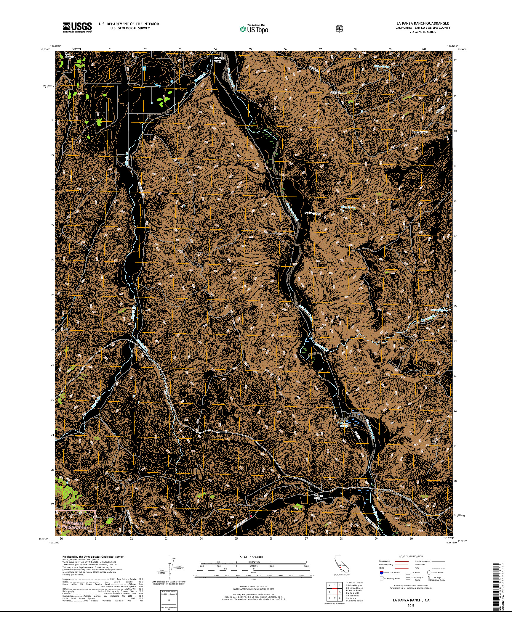 USGS US TOPO 7.5-MINUTE MAP FOR LA PANZA RANCH, CA 2018