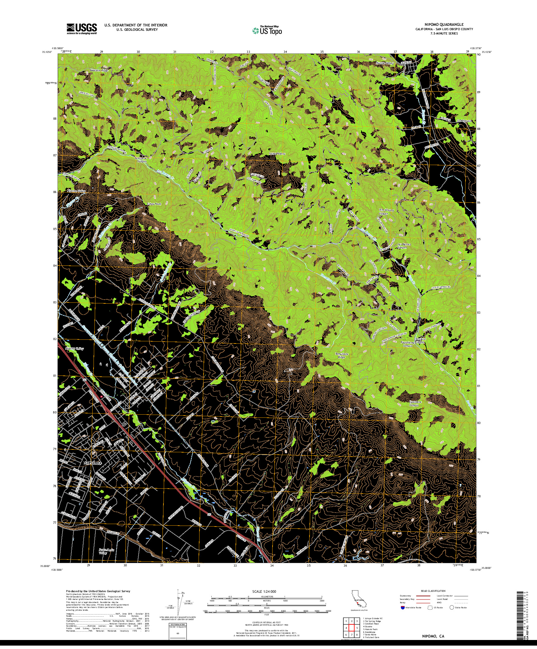 USGS US TOPO 7.5-MINUTE MAP FOR NIPOMO, CA 2018