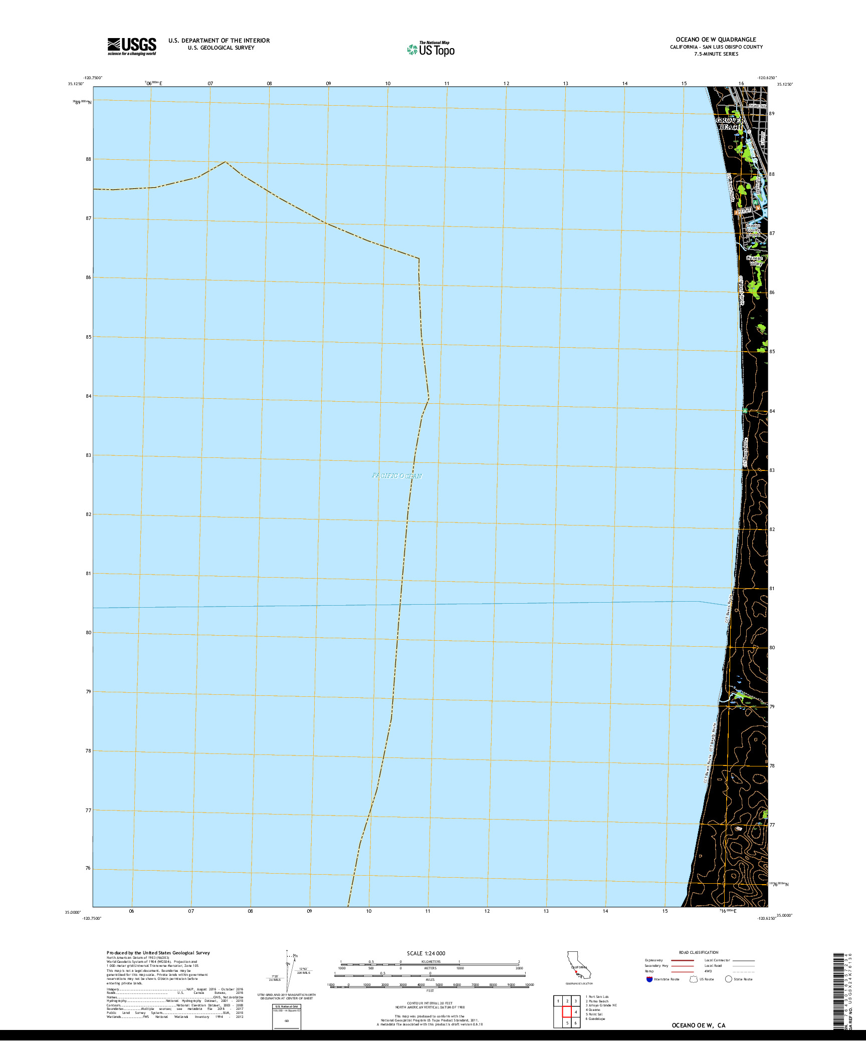 USGS US TOPO 7.5-MINUTE MAP FOR OCEANO OE W, CA 2018