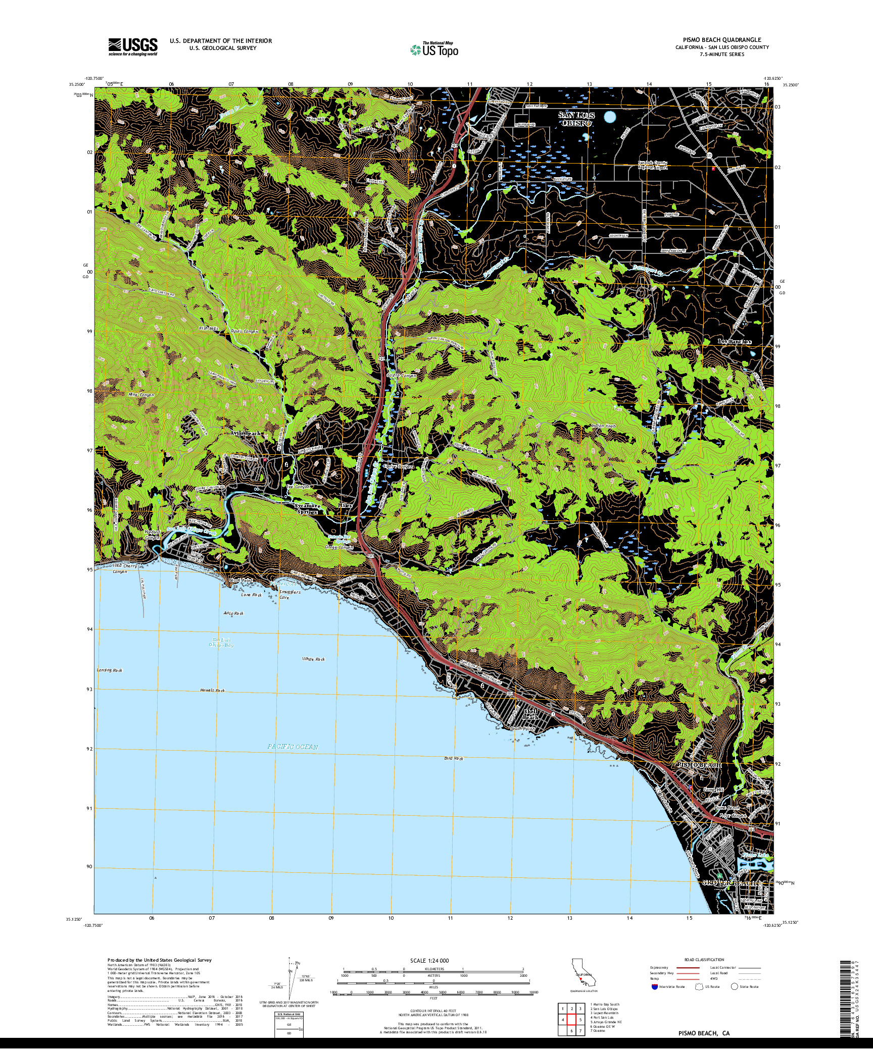 USGS US TOPO 7.5-MINUTE MAP FOR PISMO BEACH, CA 2018