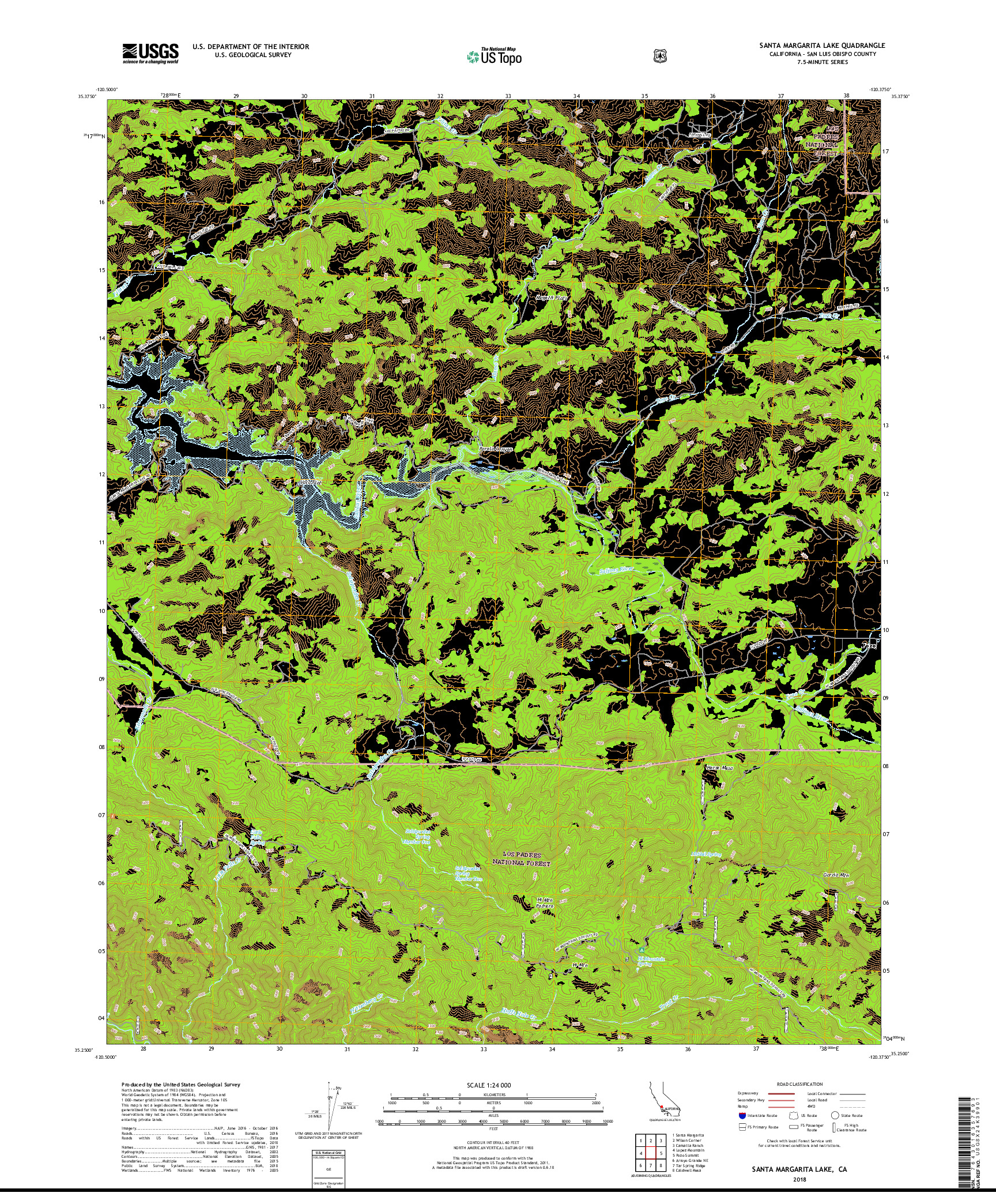 USGS US TOPO 7.5-MINUTE MAP FOR SANTA MARGARITA LAKE, CA 2018