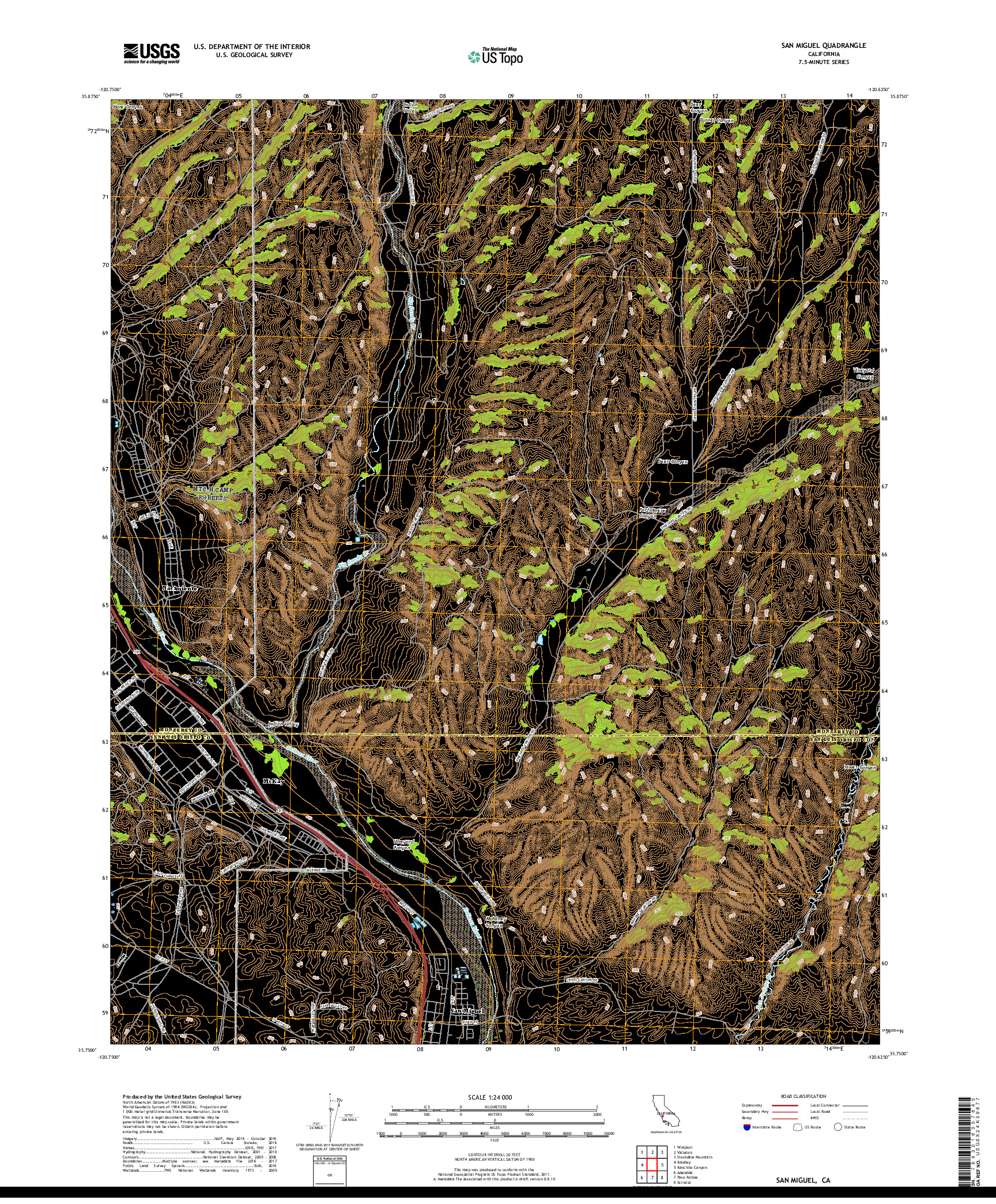 USGS US TOPO 7.5-MINUTE MAP FOR SAN MIGUEL, CA 2018