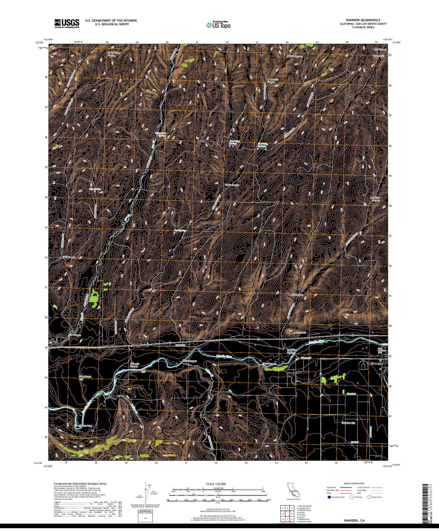 USGS US TOPO 7.5-MINUTE MAP FOR SHANDON, CA 2018