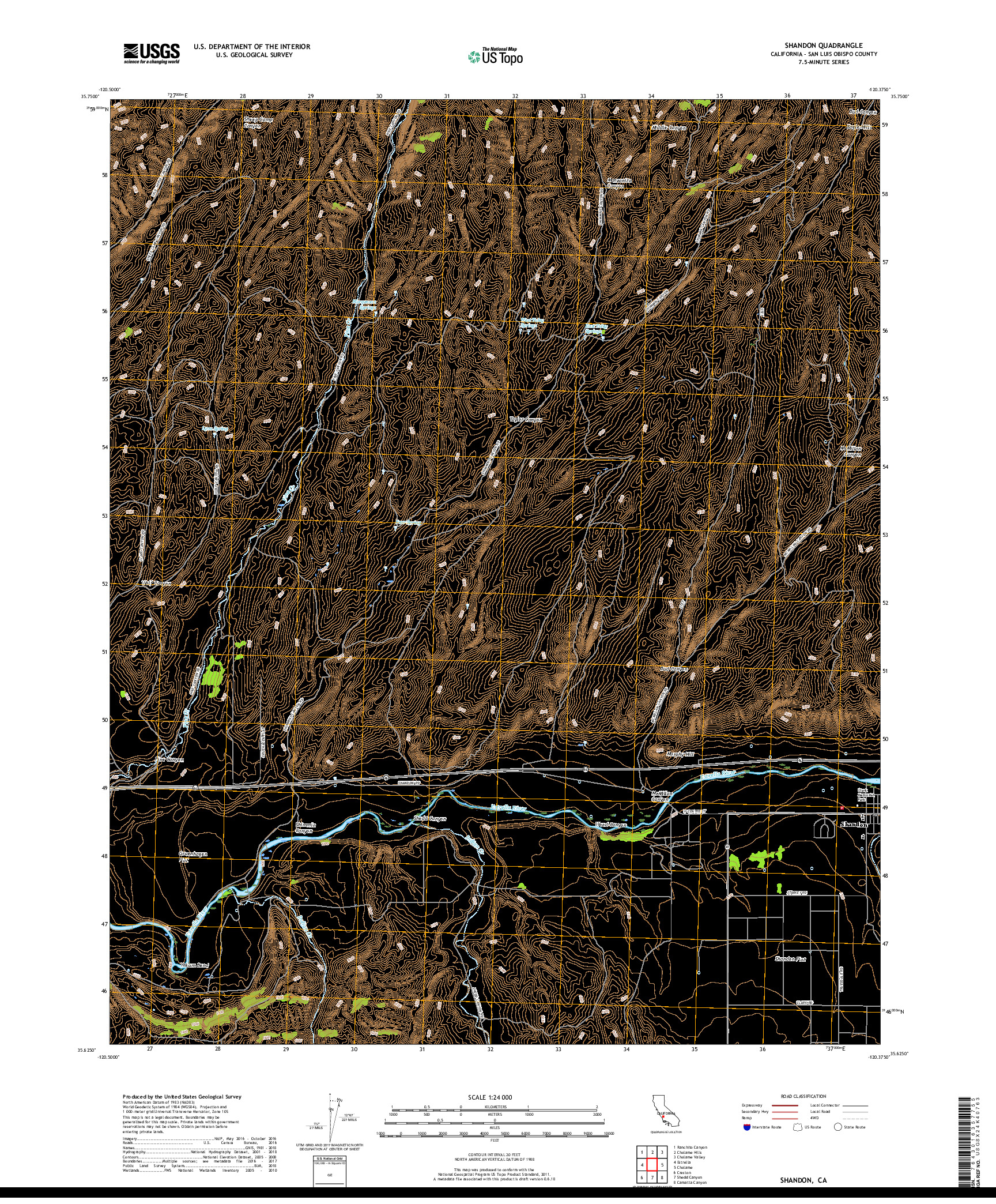 USGS US TOPO 7.5-MINUTE MAP FOR SHANDON, CA 2018