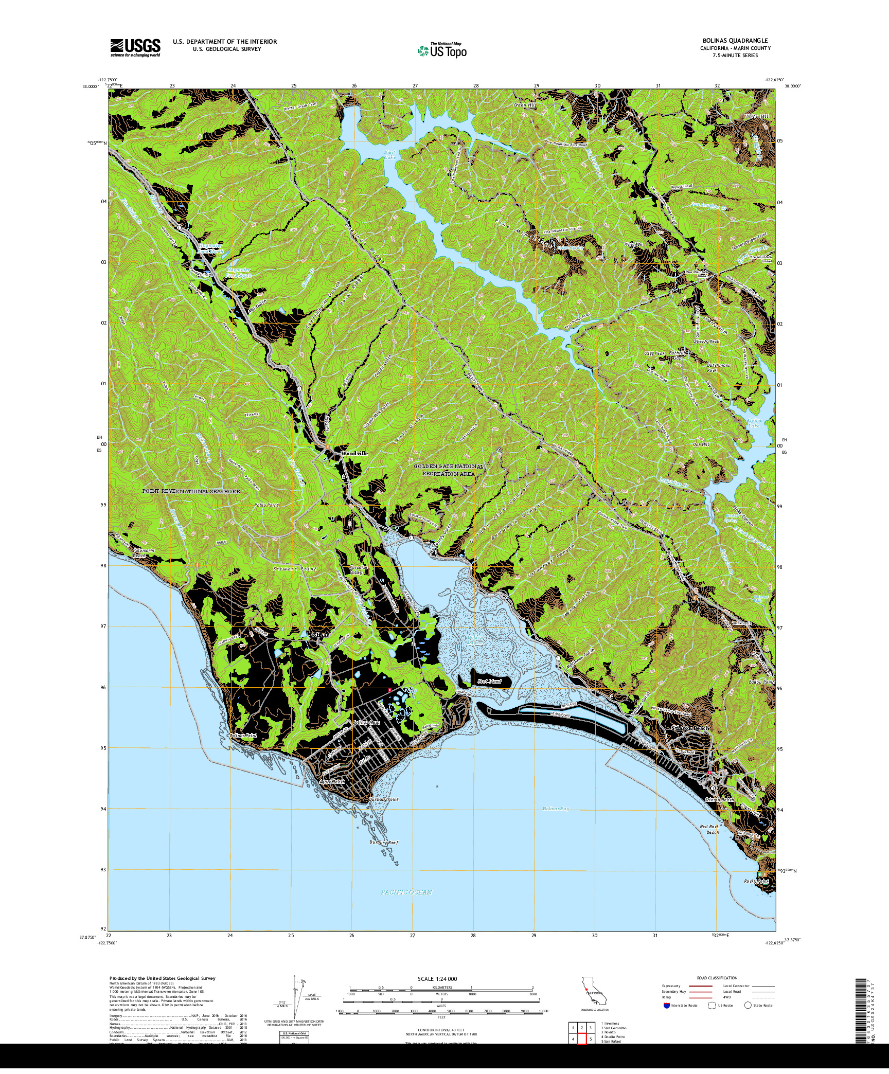 USGS US TOPO 7.5-MINUTE MAP FOR BOLINAS, CA 2018