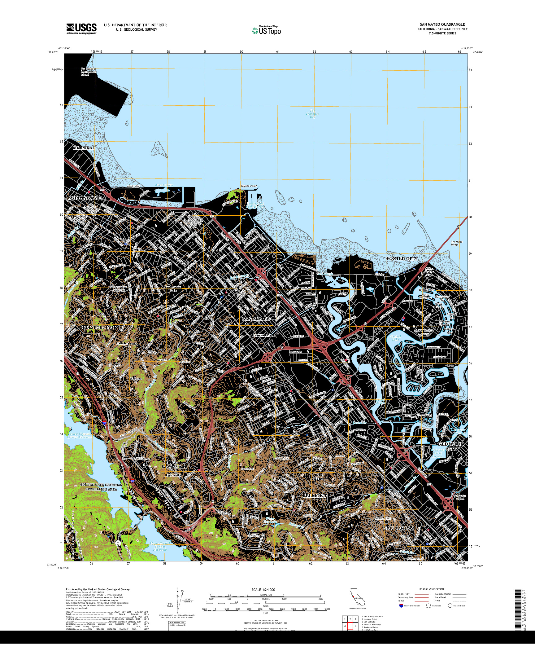 USGS US TOPO 7.5-MINUTE MAP FOR SAN MATEO, CA 2018