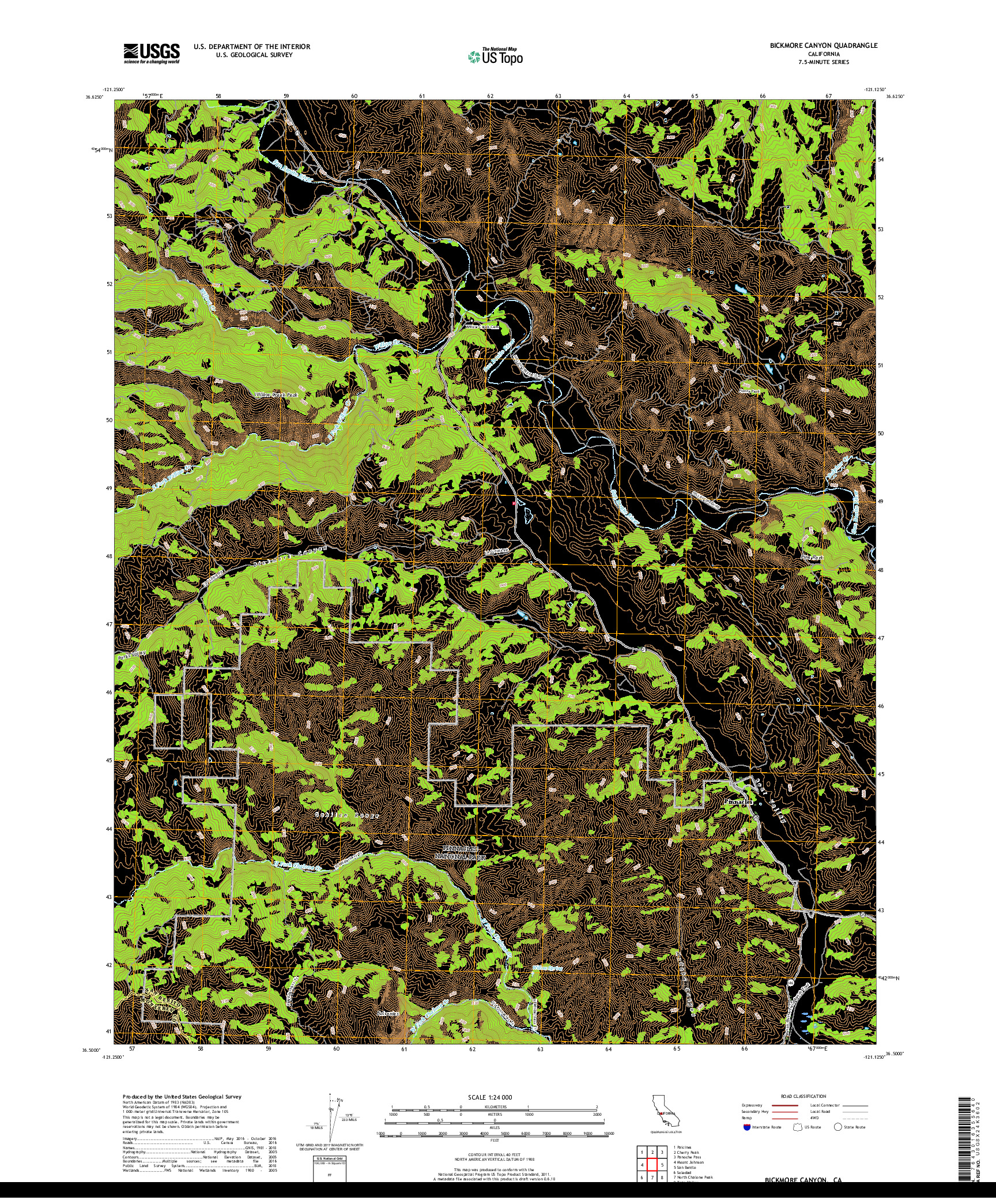 USGS US TOPO 7.5-MINUTE MAP FOR BICKMORE CANYON, CA 2018