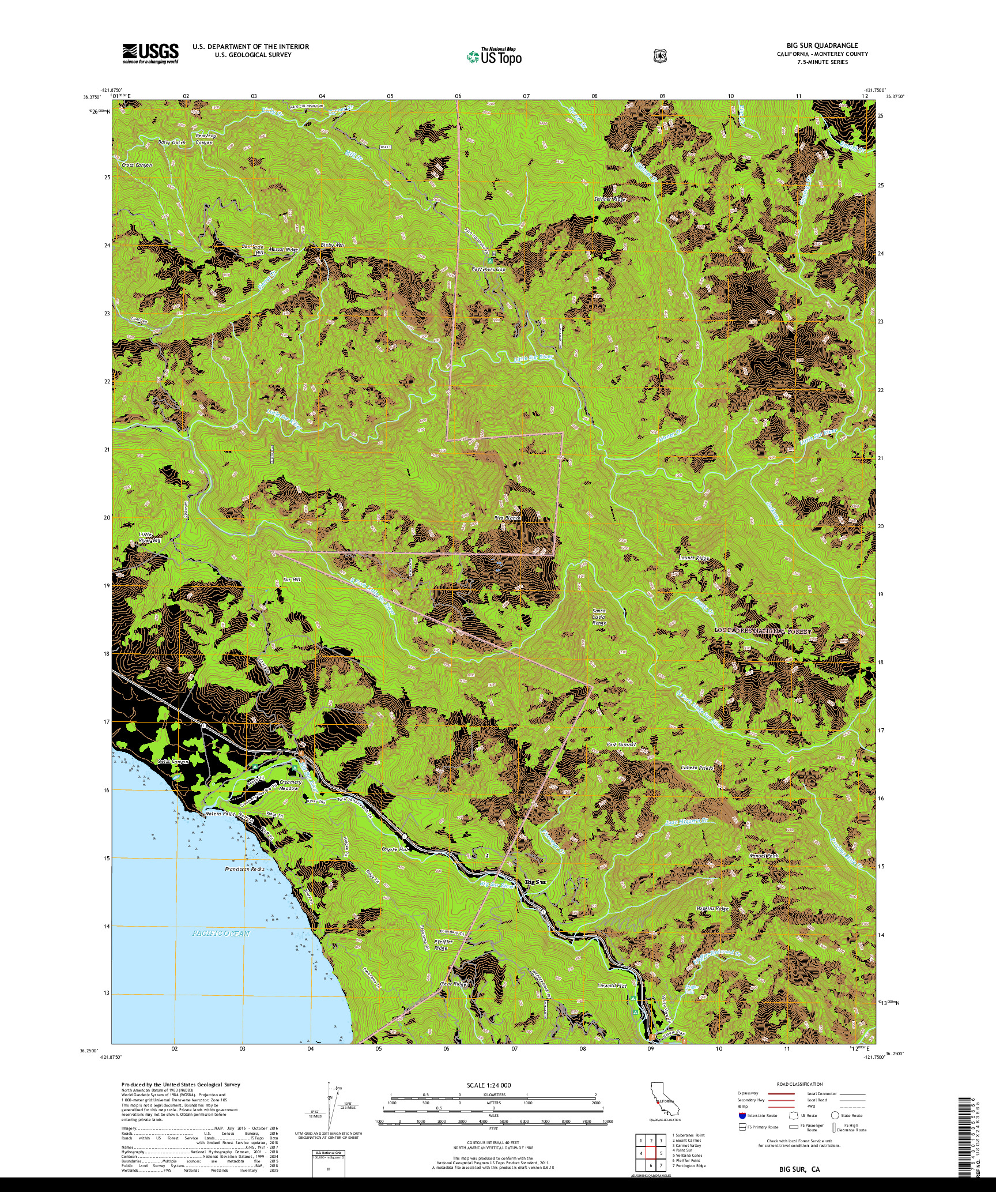 USGS US TOPO 7.5-MINUTE MAP FOR BIG SUR, CA 2018