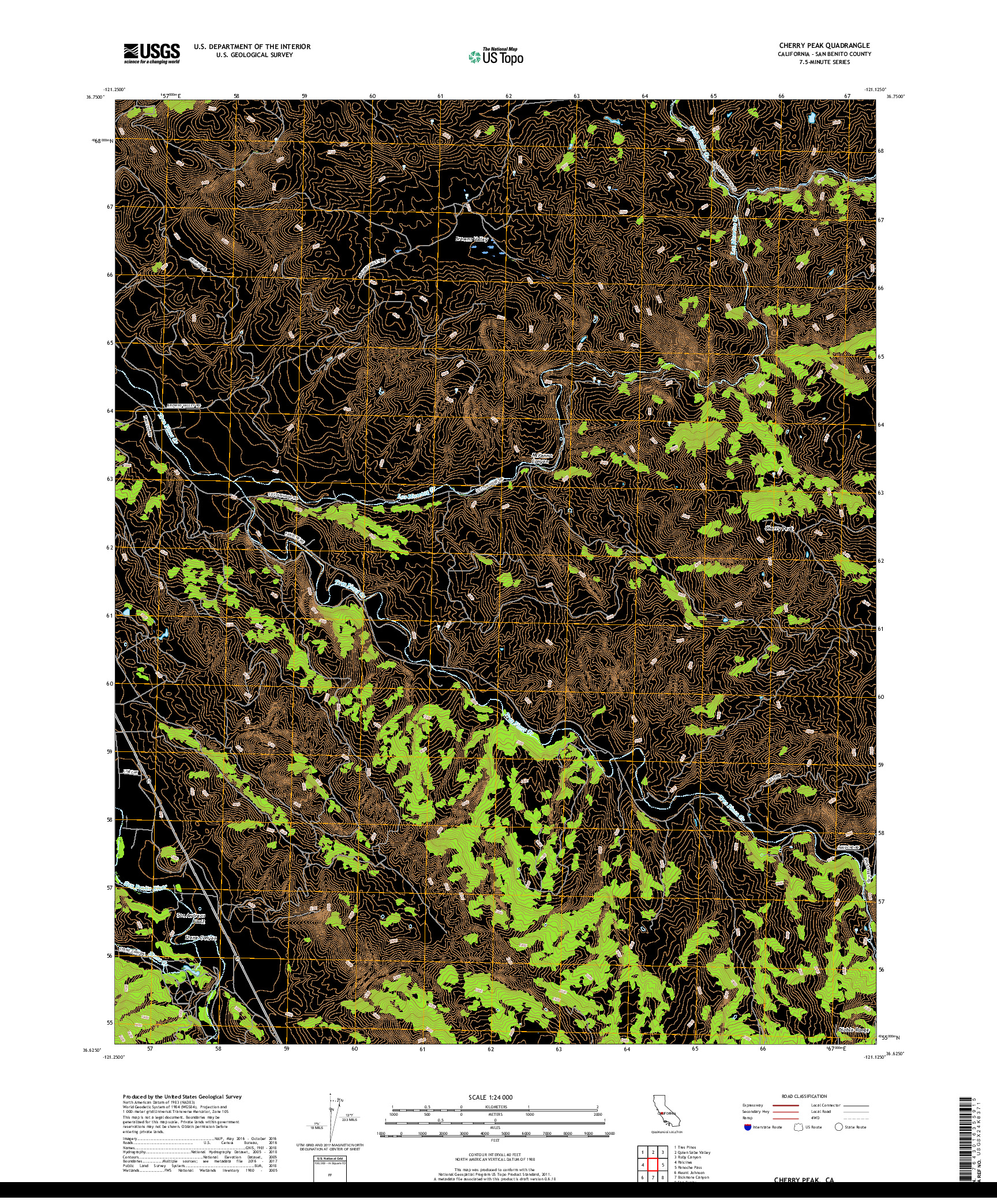 USGS US TOPO 7.5-MINUTE MAP FOR CHERRY PEAK, CA 2018