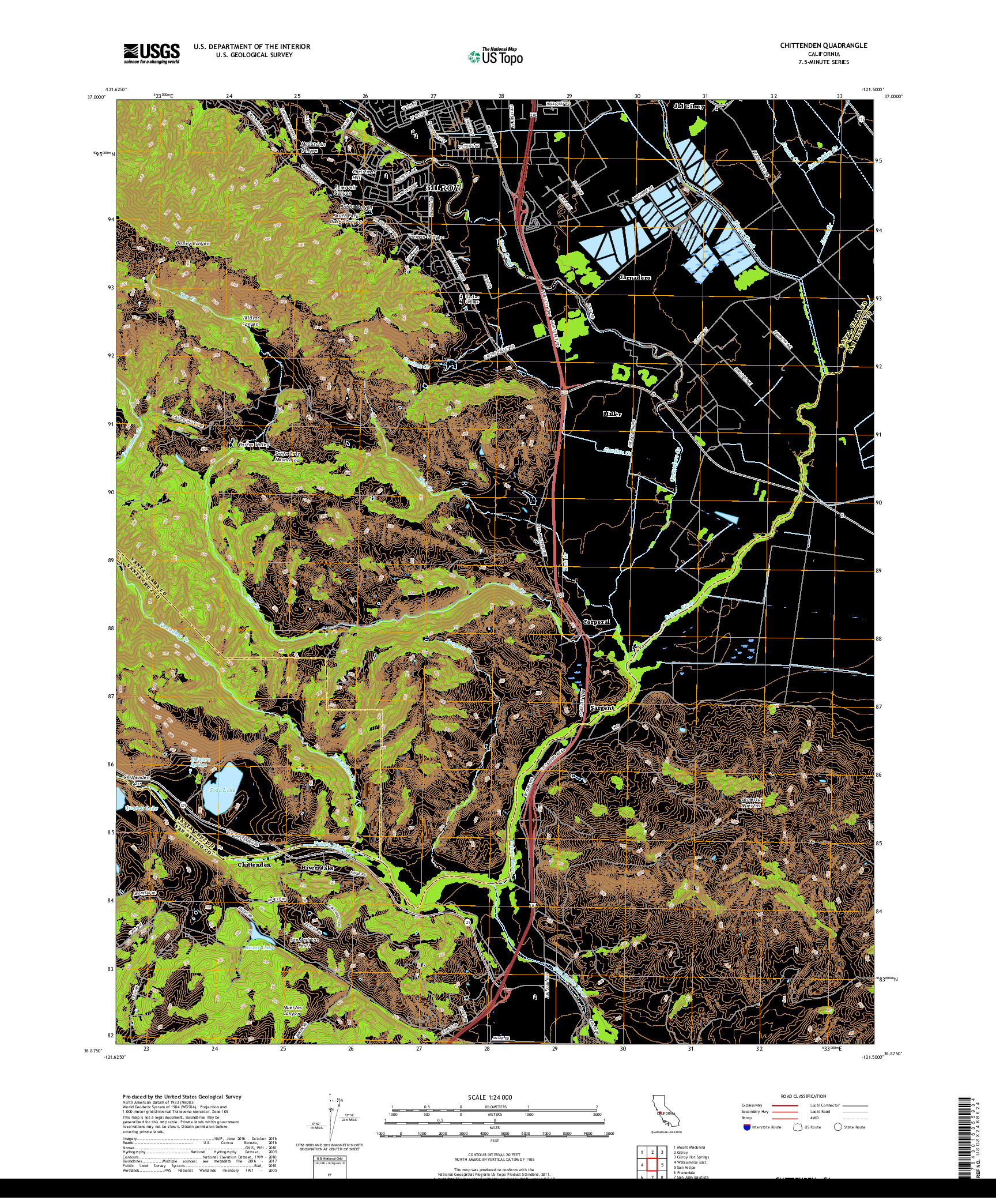 USGS US TOPO 7.5-MINUTE MAP FOR CHITTENDEN, CA 2018