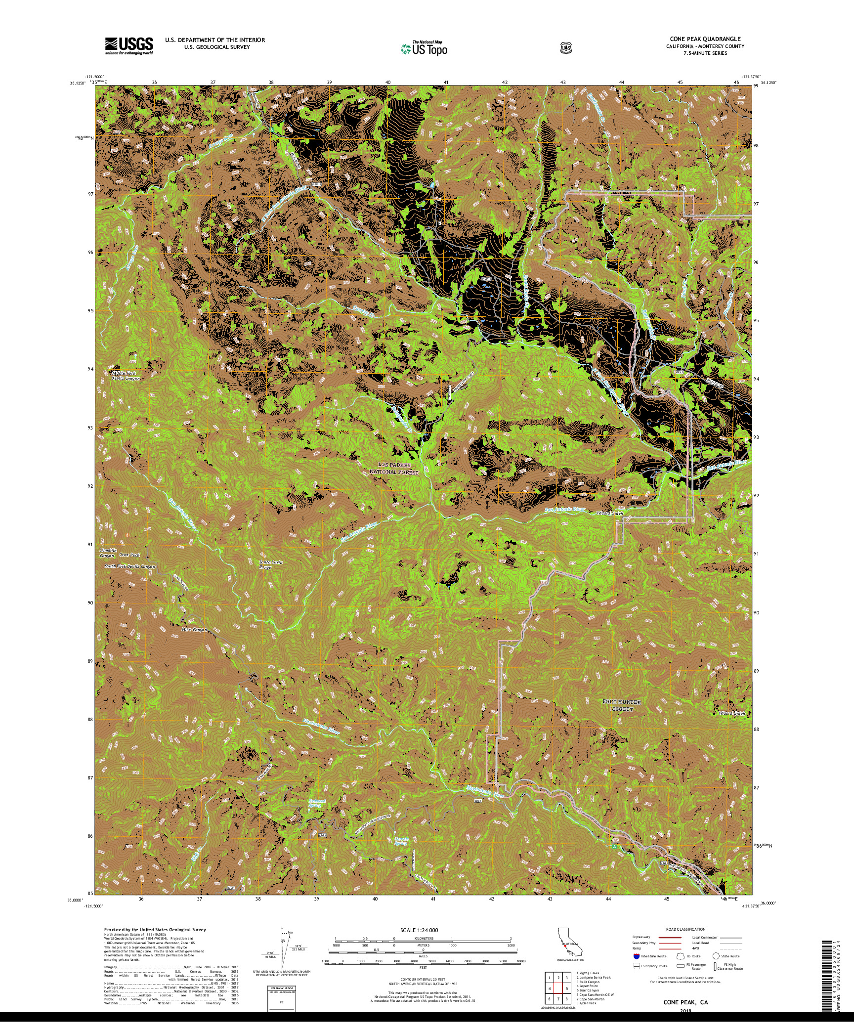 USGS US TOPO 7.5-MINUTE MAP FOR CONE PEAK, CA 2018