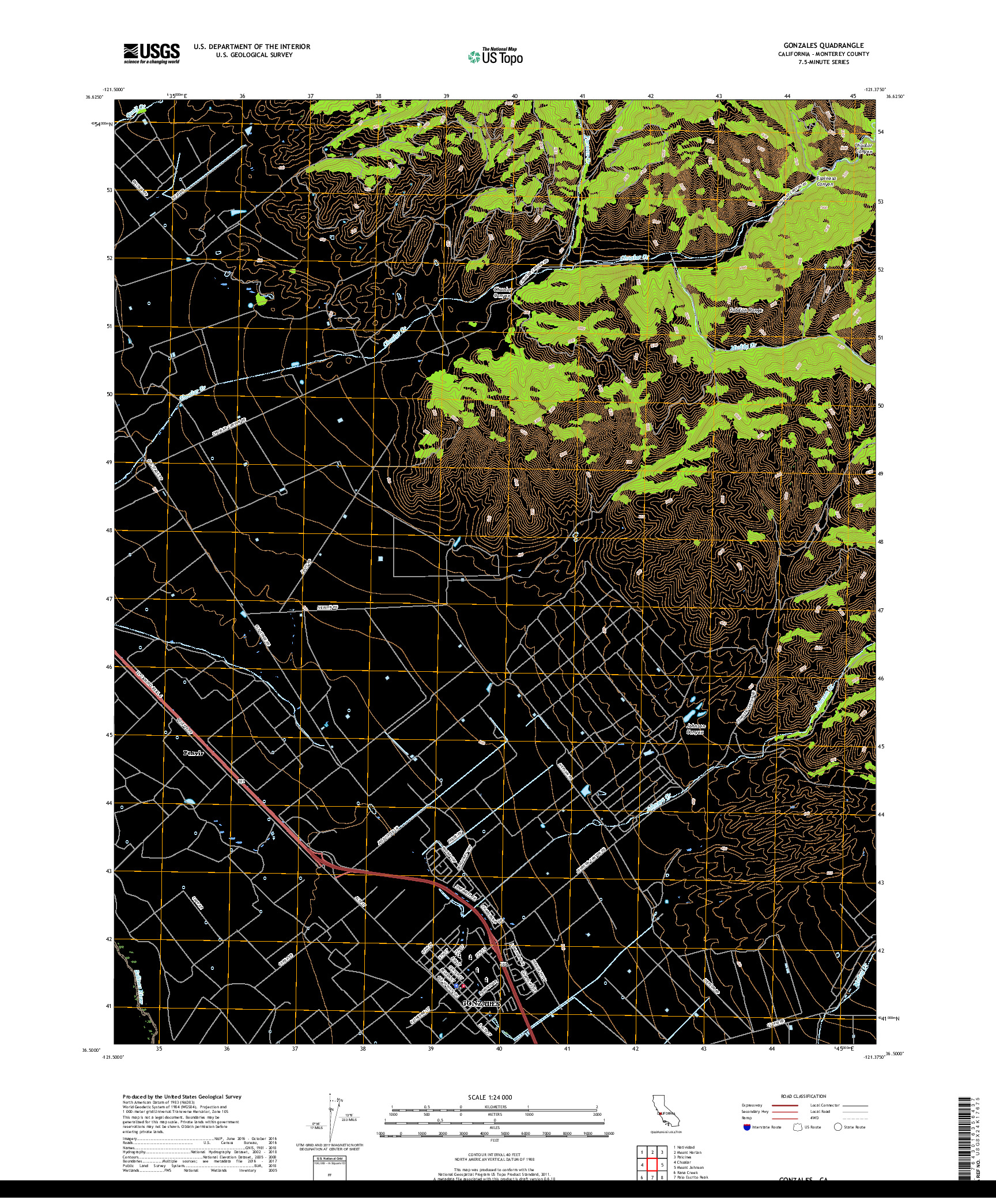 USGS US TOPO 7.5-MINUTE MAP FOR GONZALES, CA 2018