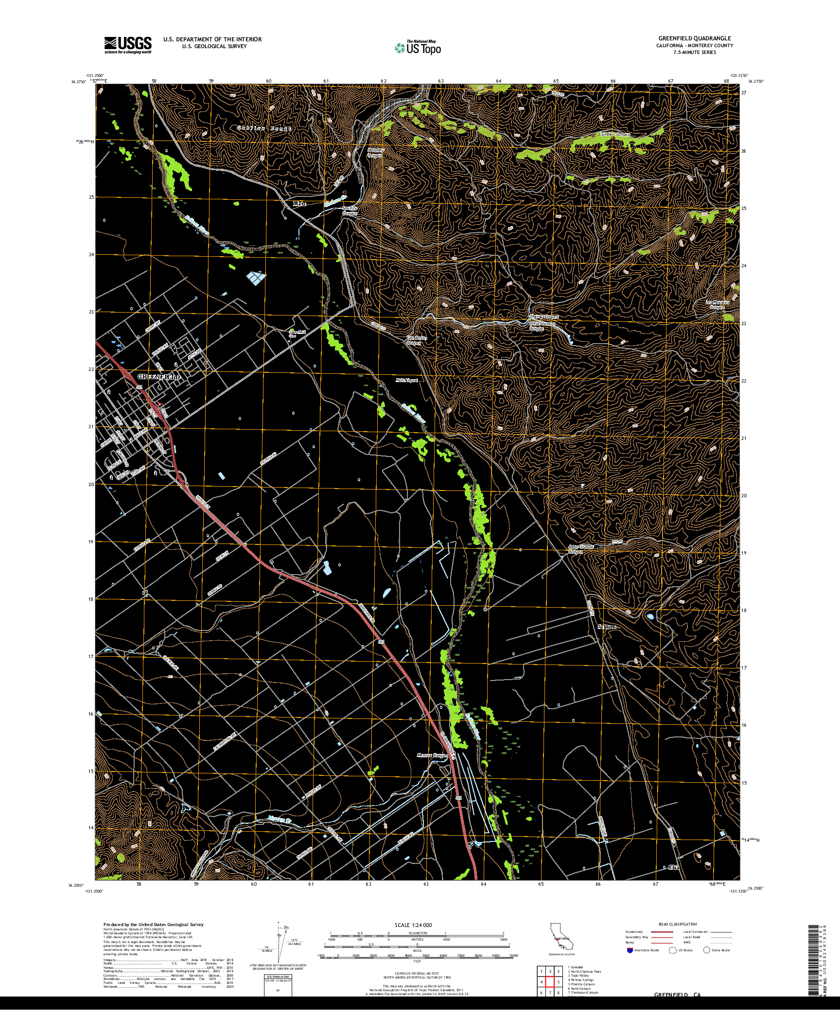 USGS US TOPO 7.5-MINUTE MAP FOR GREENFIELD, CA 2018