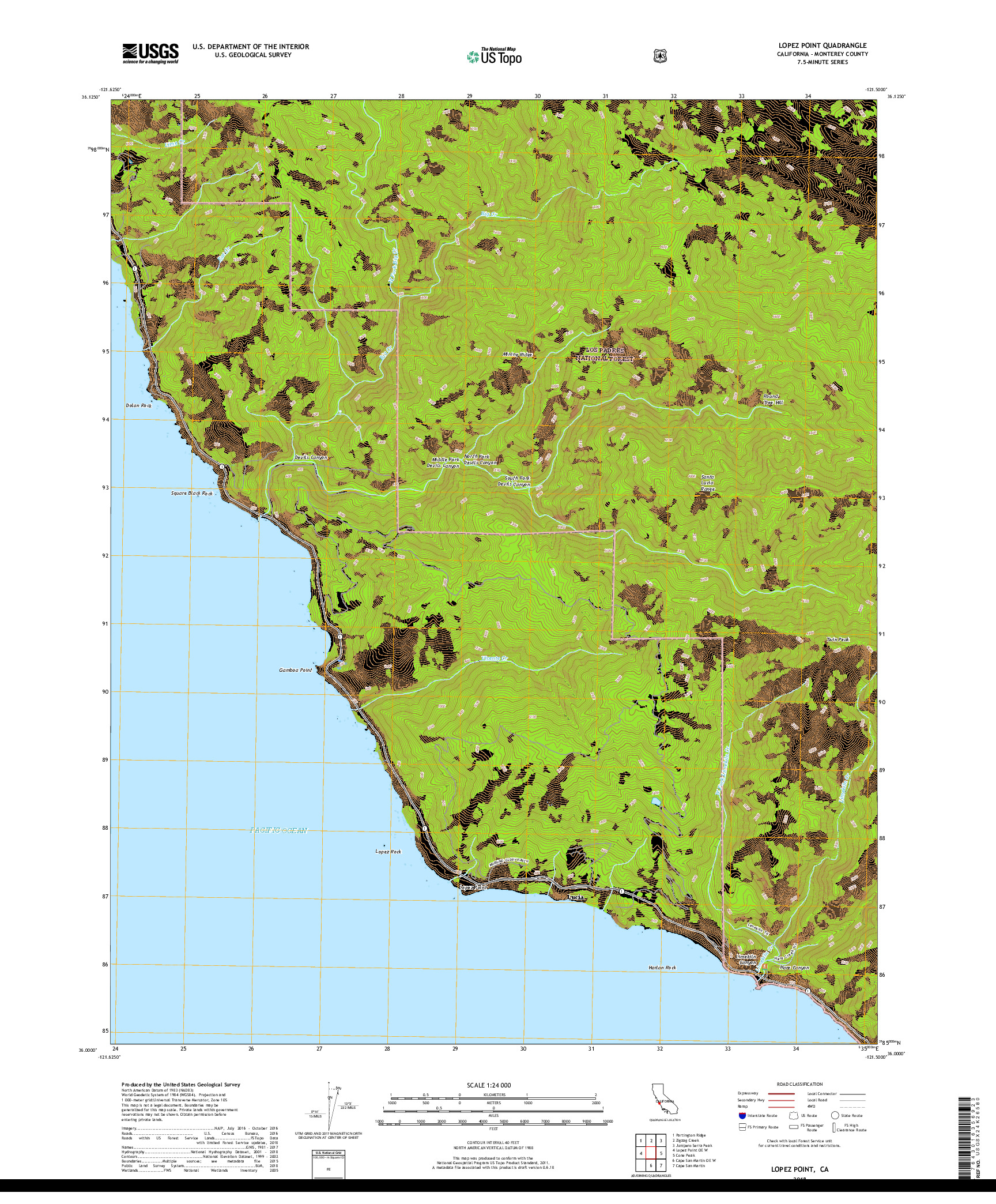 USGS US TOPO 7.5-MINUTE MAP FOR LOPEZ POINT, CA 2018