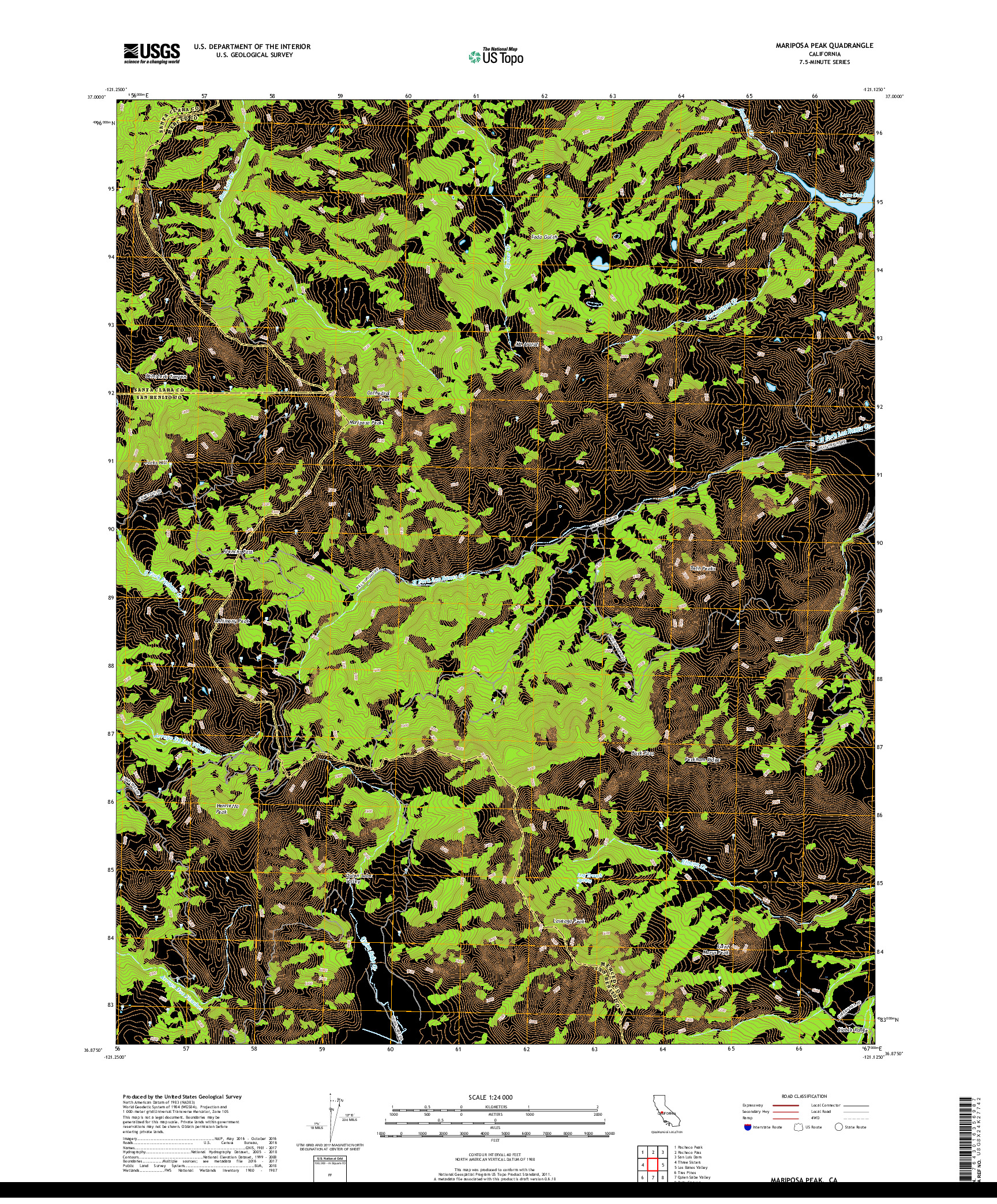 USGS US TOPO 7.5-MINUTE MAP FOR MARIPOSA PEAK, CA 2018