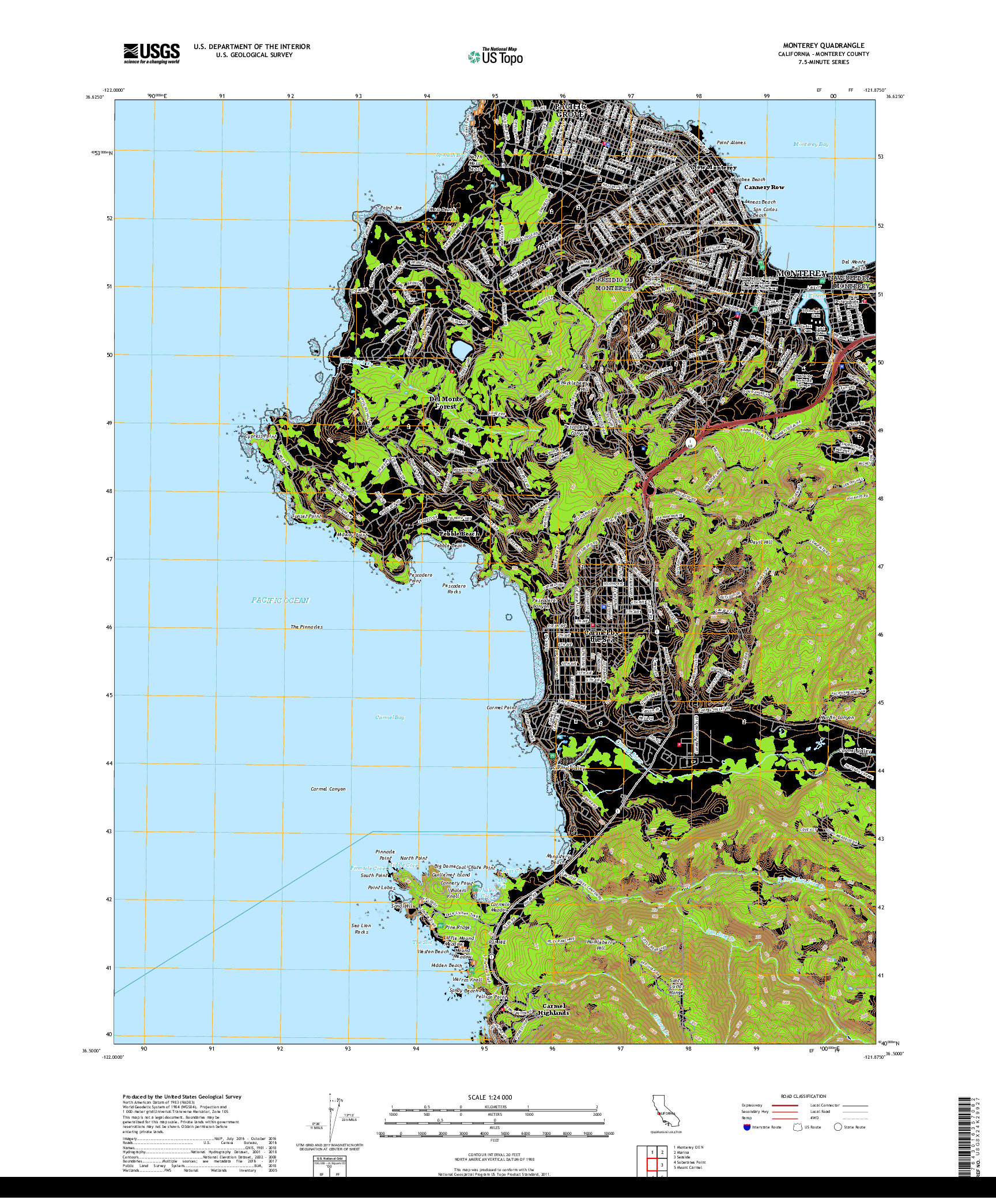 USGS US TOPO 7.5-MINUTE MAP FOR MONTEREY, CA 2018