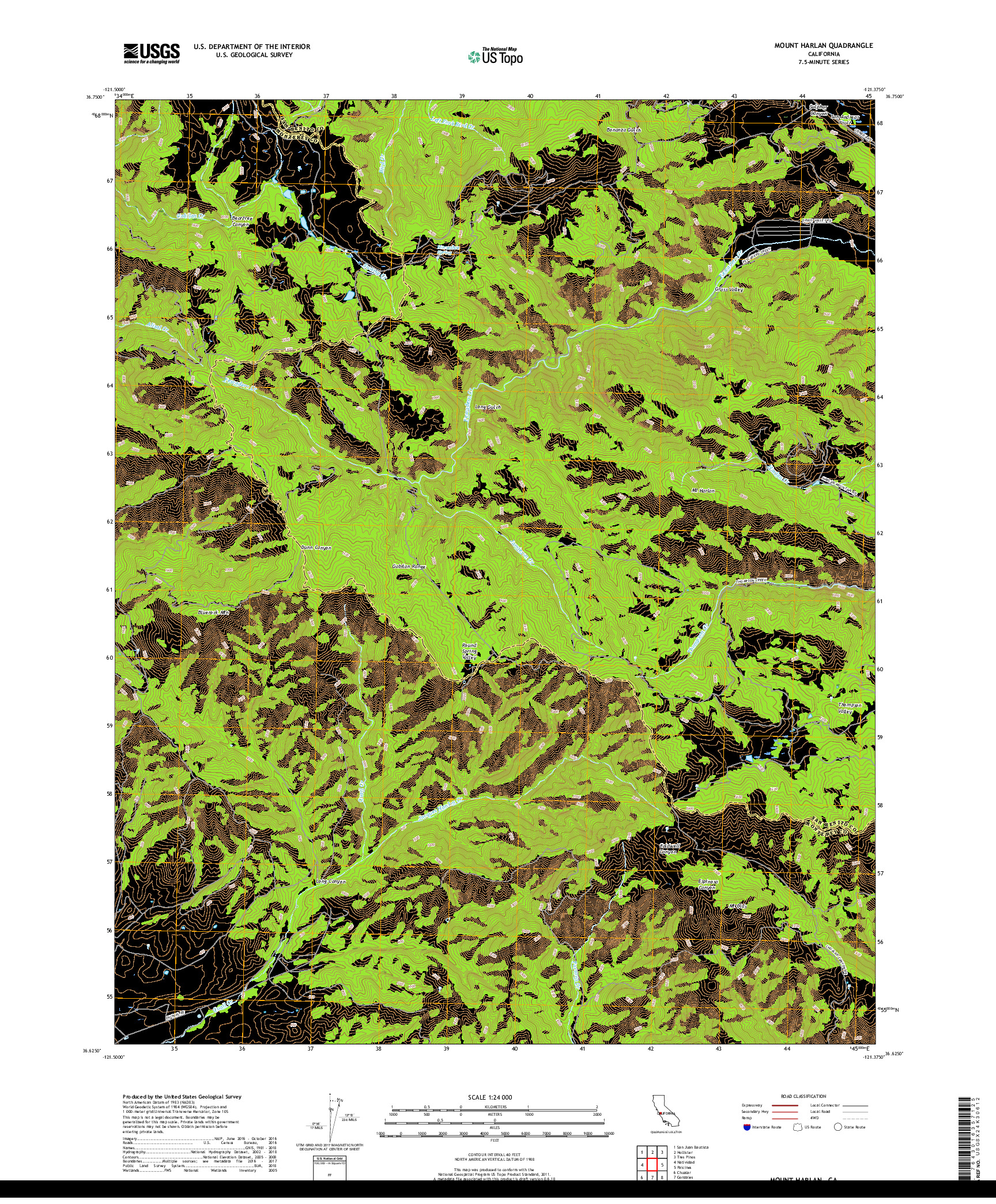 USGS US TOPO 7.5-MINUTE MAP FOR MOUNT HARLAN, CA 2018