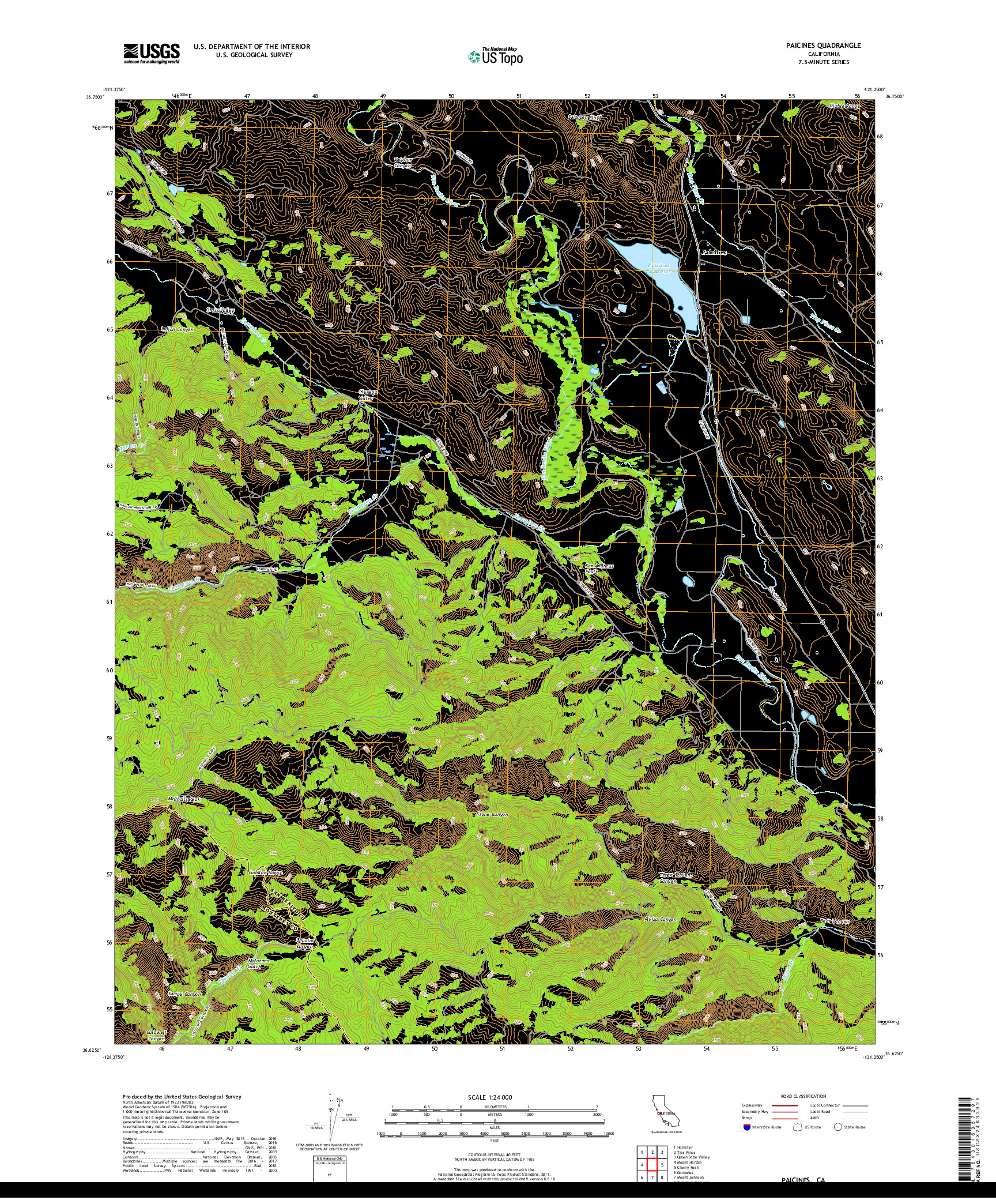 USGS US TOPO 7.5-MINUTE MAP FOR PAICINES, CA 2018