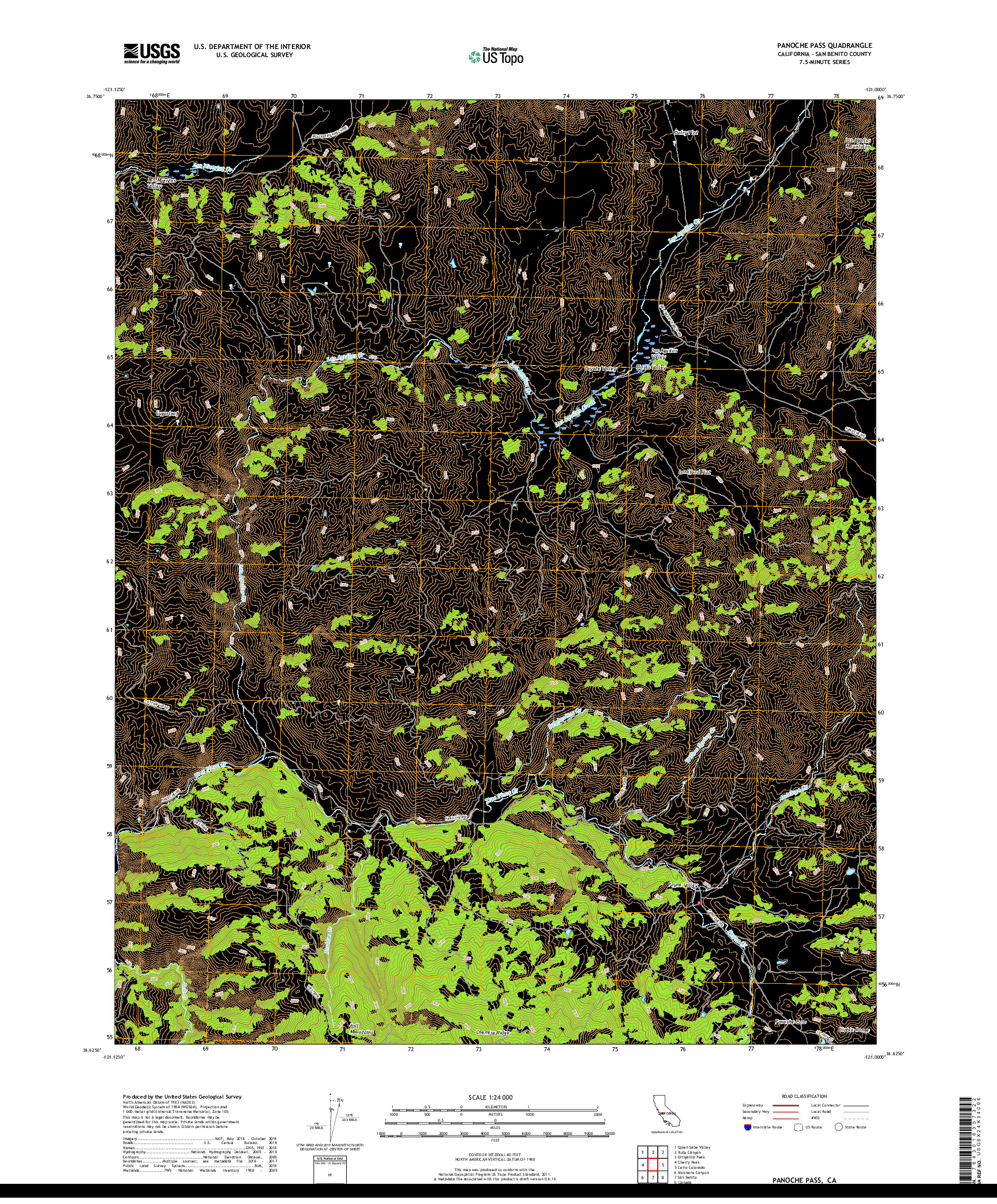 USGS US TOPO 7.5-MINUTE MAP FOR PANOCHE PASS, CA 2018