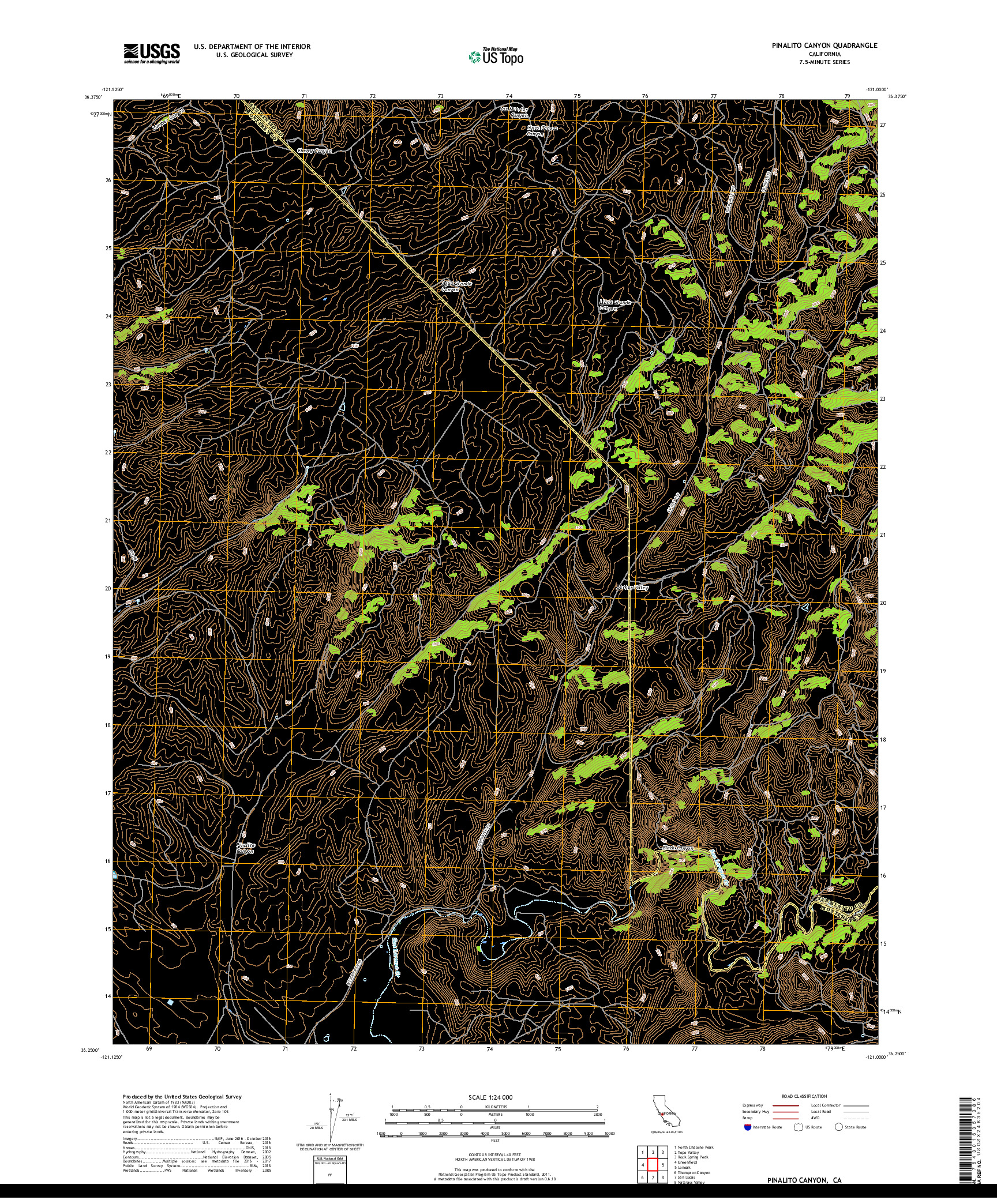 USGS US TOPO 7.5-MINUTE MAP FOR PINALITO CANYON, CA 2018