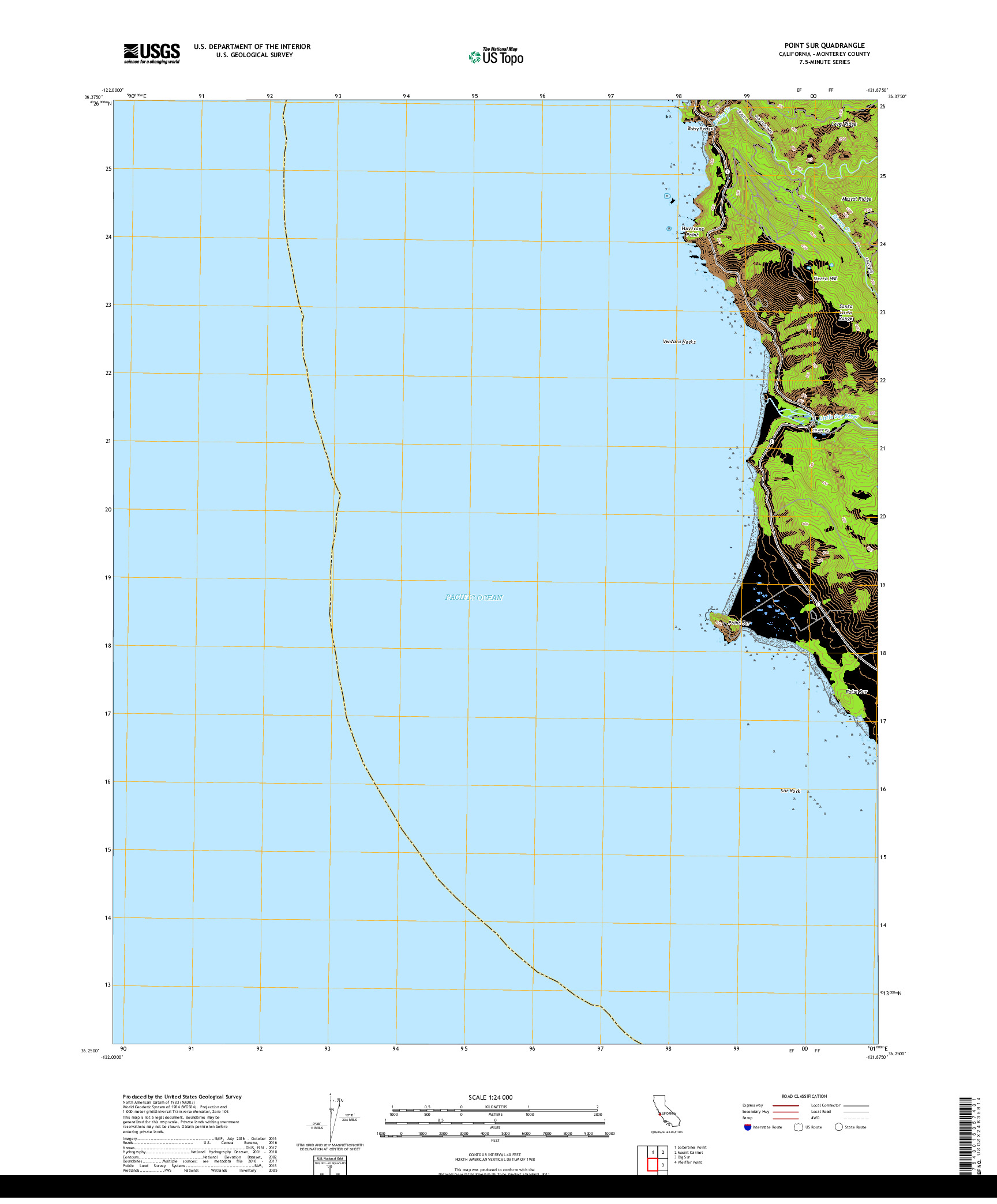 USGS US TOPO 7.5-MINUTE MAP FOR POINT SUR, CA 2018